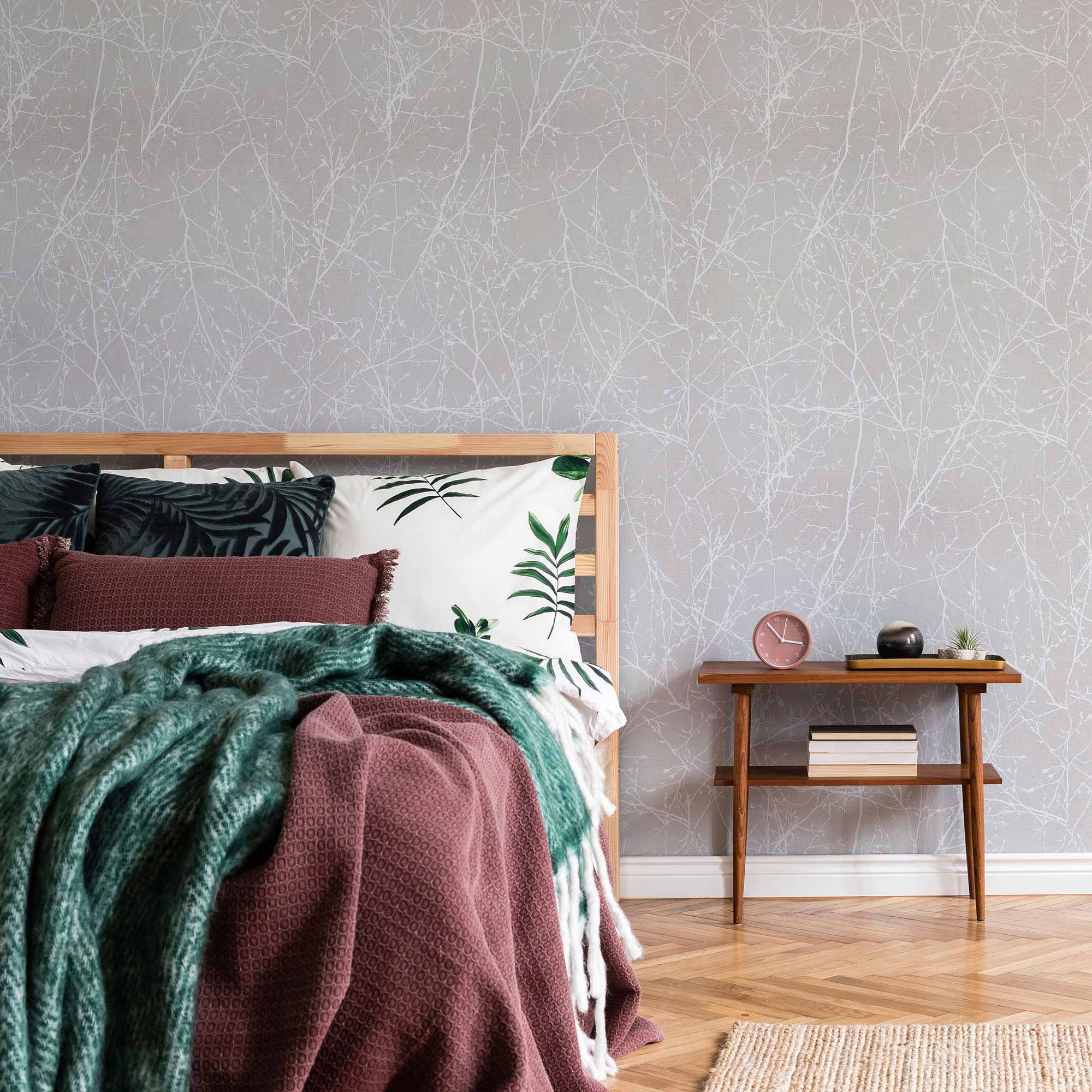 Grey Branches Peel and Stick Removable Wallpaper - Self-Adhesive Decorative Wall Covering for Bedroom, Living Room & Office Decor