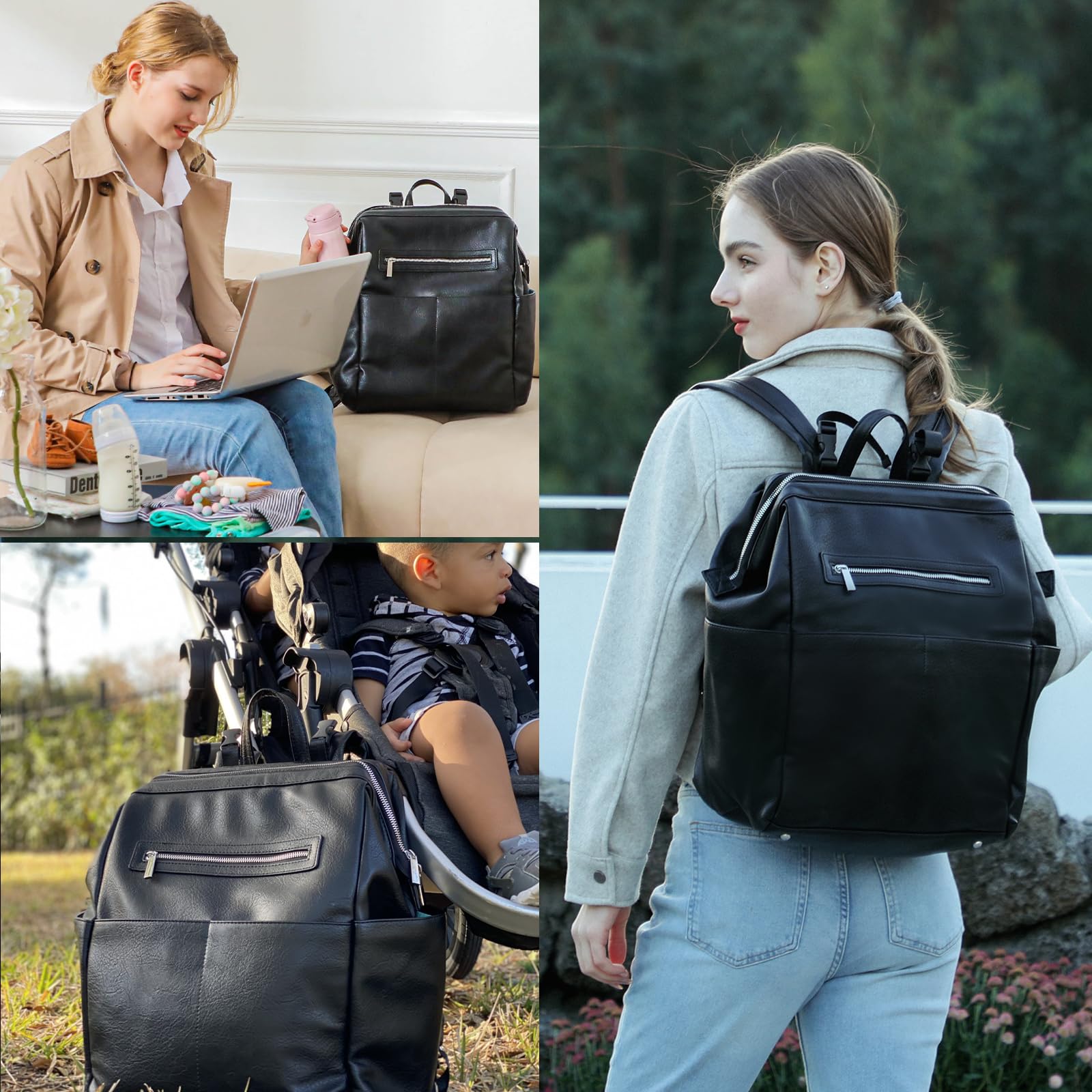 Premium Leather Diaper Backpack for Moms & Dads - 16 Pockets, Insulated Compartments, Fits 15