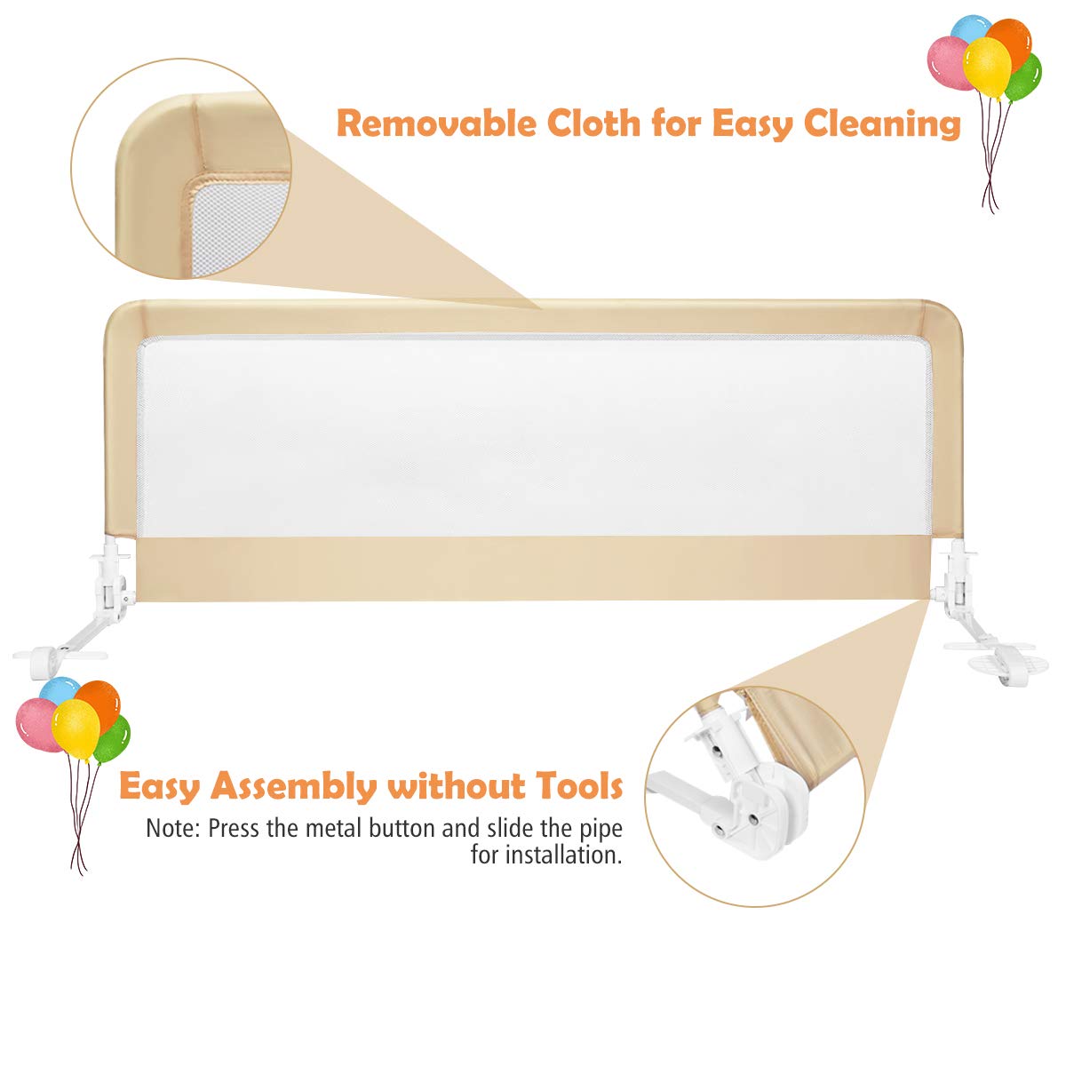 Costzon 2-Pack Extra Long Swing Down Bed Rails for Toddlers - 59-Inch Safety Bed Guards with Straps for Convertible Crib, Twin, Full, Queen & King Size Beds - Foldable Baby Bed Rail for Kids (Beige) | Perfect for Toddler Transition, Child Safety & Peace of Mind