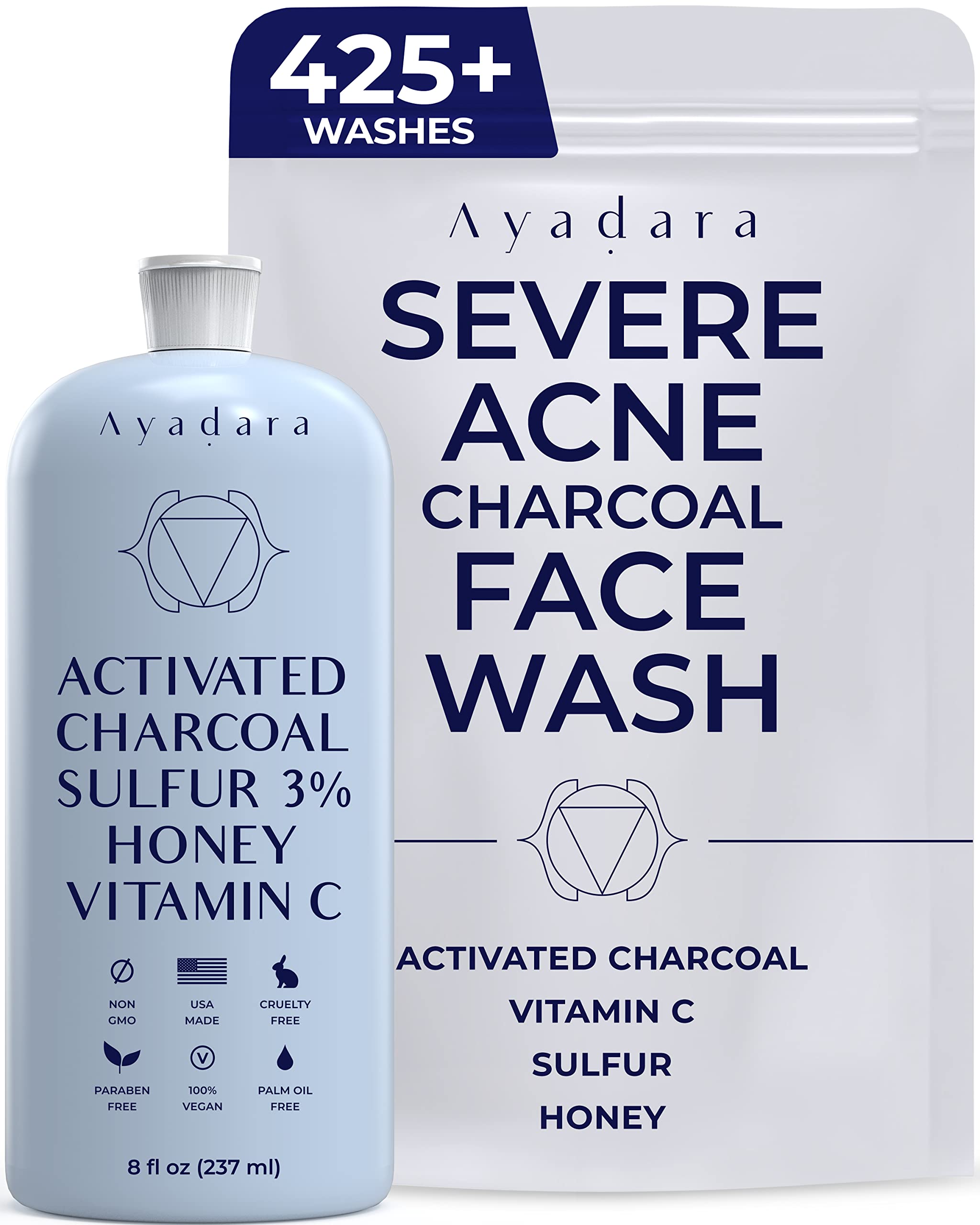 Best Acne Charcoal Face Wash for Women & Men - 8 oz Deep Cleansing Facial Cleanser with Activated Charcoal for All Skin Types - Treats Adult Acne, Blackheads & Oily Skin - Perfect for Daily Skincare Routine & Travel