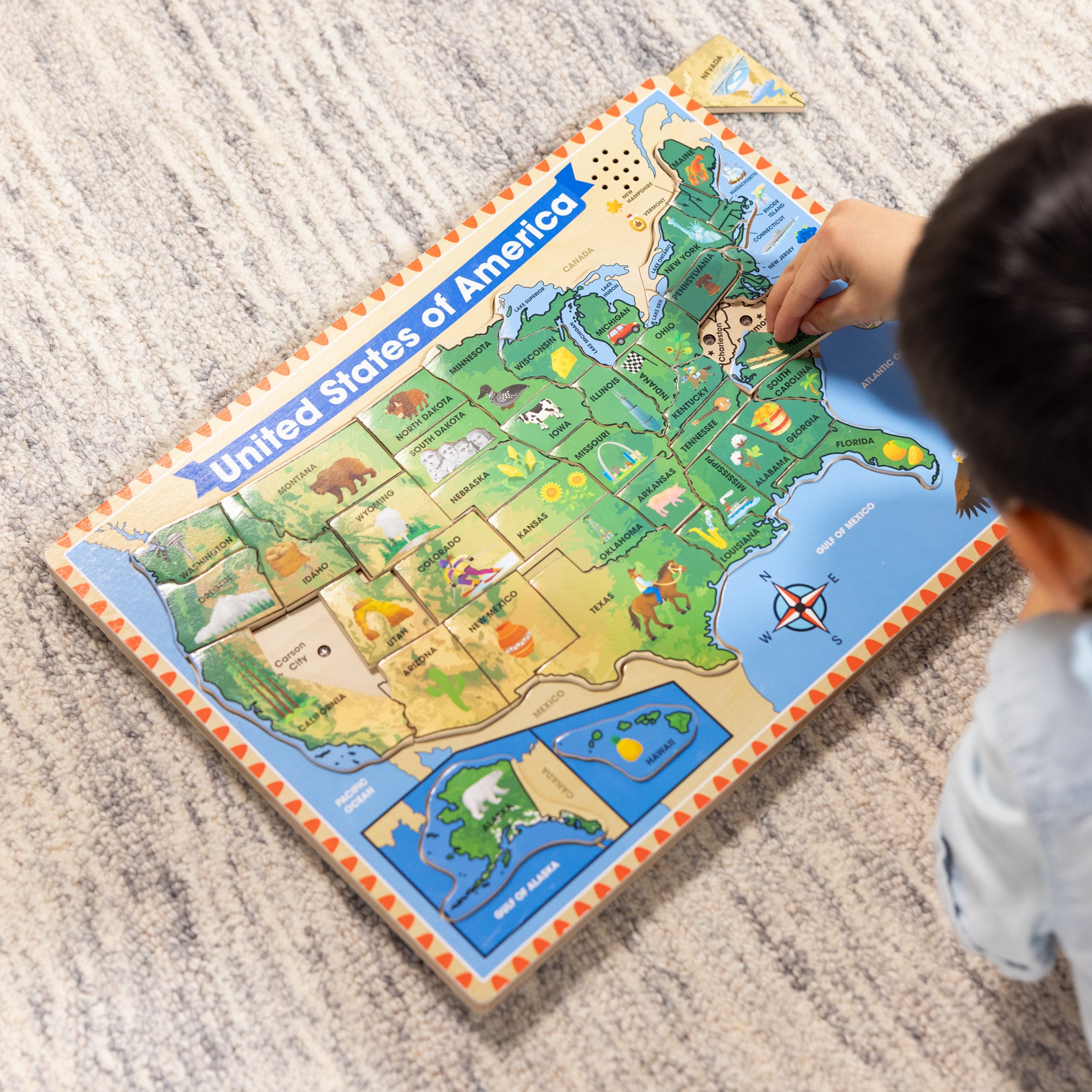 40-Piece USA Sound Puzzle - Educational Wooden Puzzle for Kids, Toddlers & Preschoolers - Perfect for Learning, Playtime & Sensory Development