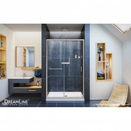 DreamLine Infinity Z 44-48 Inch W x 72 Inch H Semi-Frameless Sliding Shower Door - Clear Tempered Glass for Bathroom & Walk-In Showers - Easy Installation & Modern Design