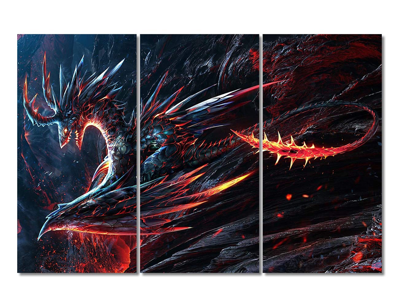 Fire Dragon Canvas Wall Art - 3 Piece Framed Stretched Canvas Prints (60