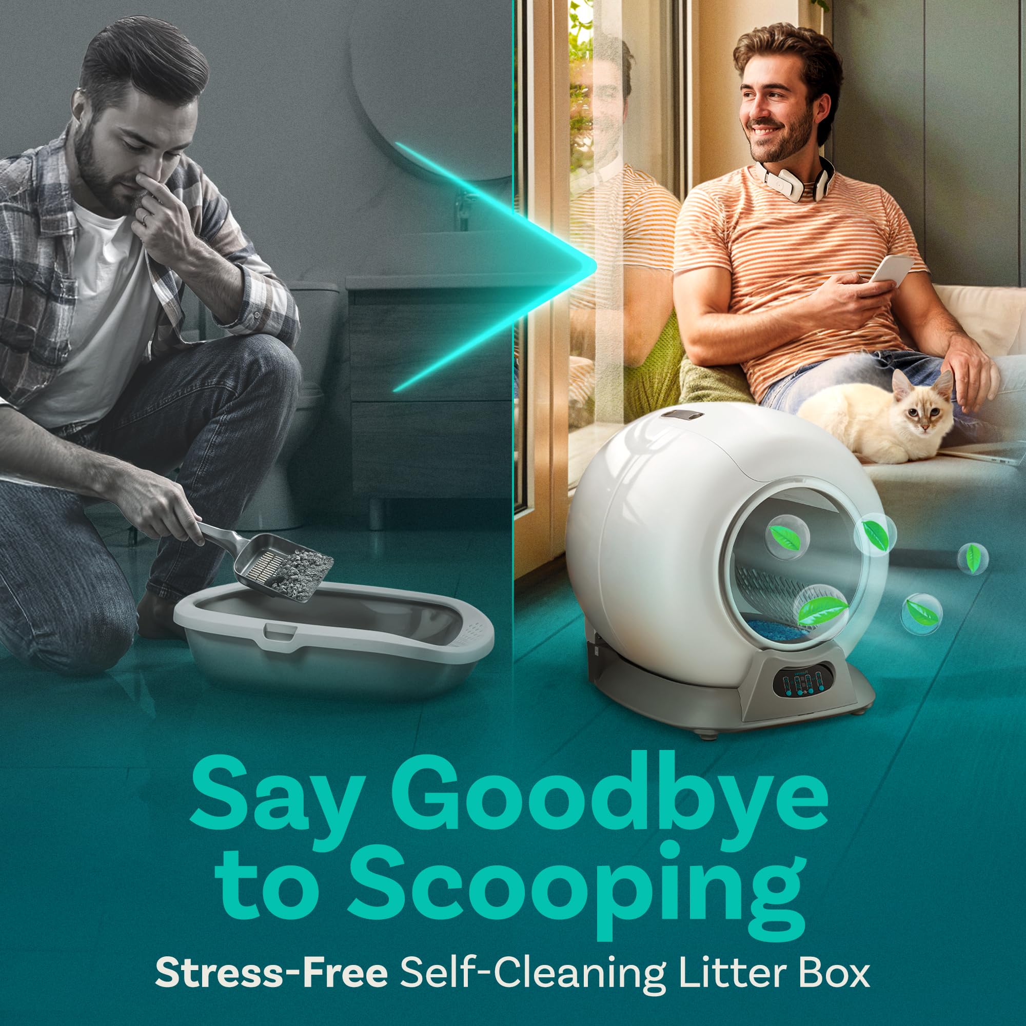 Self-Cleaning Cat Litter Box with Auto Safety Sensors for Multiple Cats - Smart WiFi-Enabled Automatic Litter Box with Odor Control & App Control - Perfect for Busy Pet Owners & Multi-Cat Households