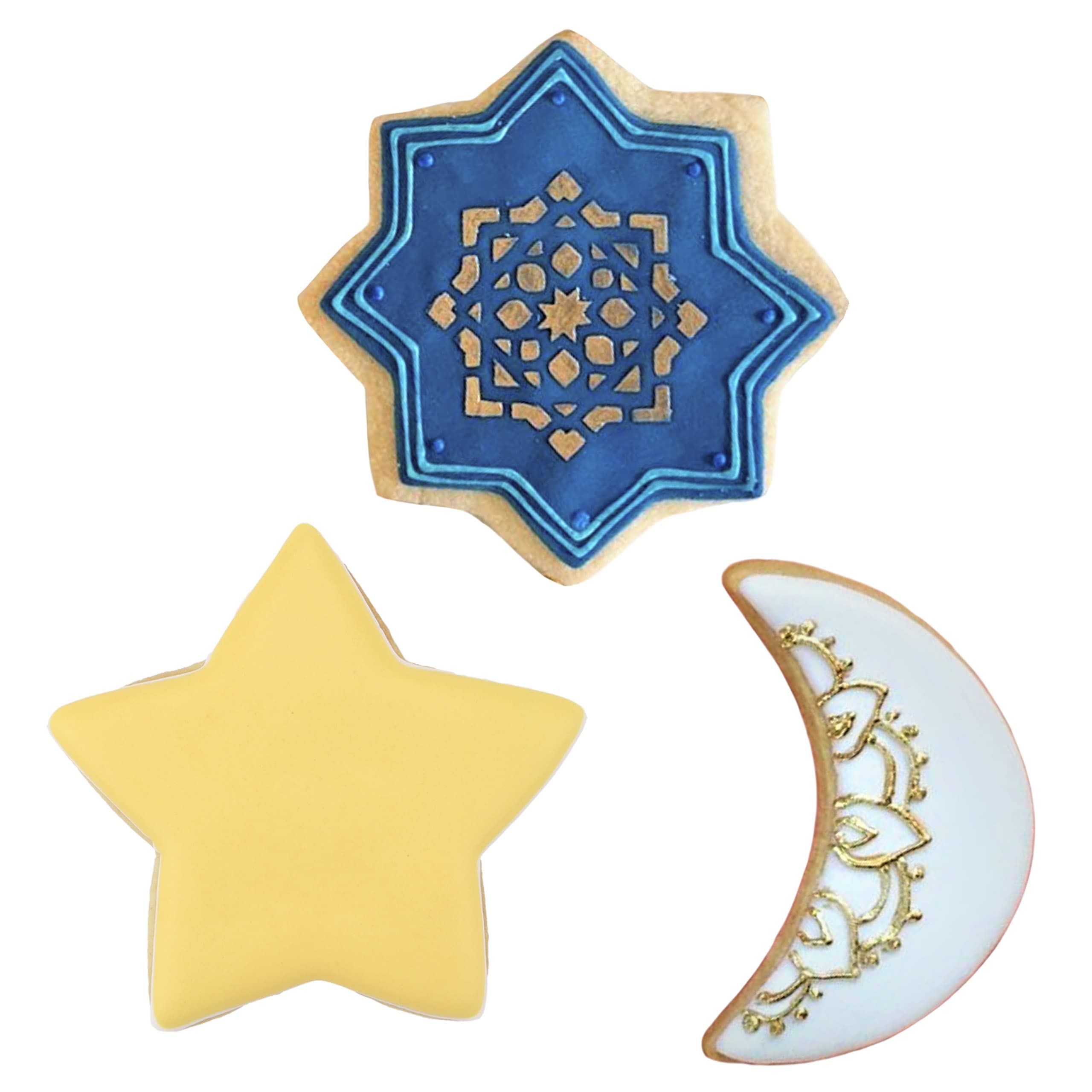Ramadan Eid Mubarak Cookie Cutters Set - 3-Piece Islamic Star, Moon & Crescent Cookie Cutters - Made in USA by Ann Clark - Perfect for Ramadan Desserts, Eid Treats & Islamic Holiday Baking