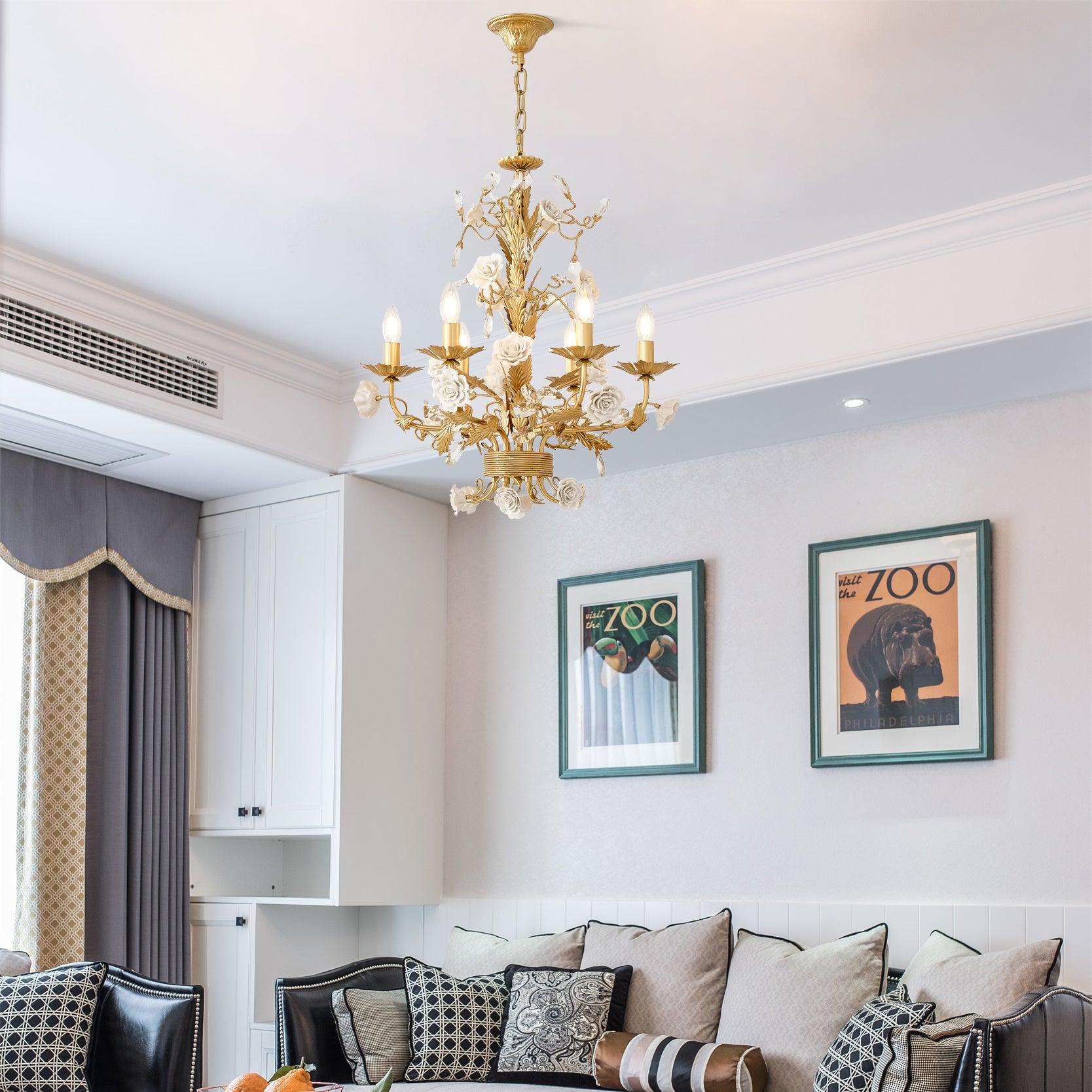 Elegant White Rose Crystal Chandelier - Modern Ceiling Light Fixture for Dining Room, Bedroom & Living Room Decor