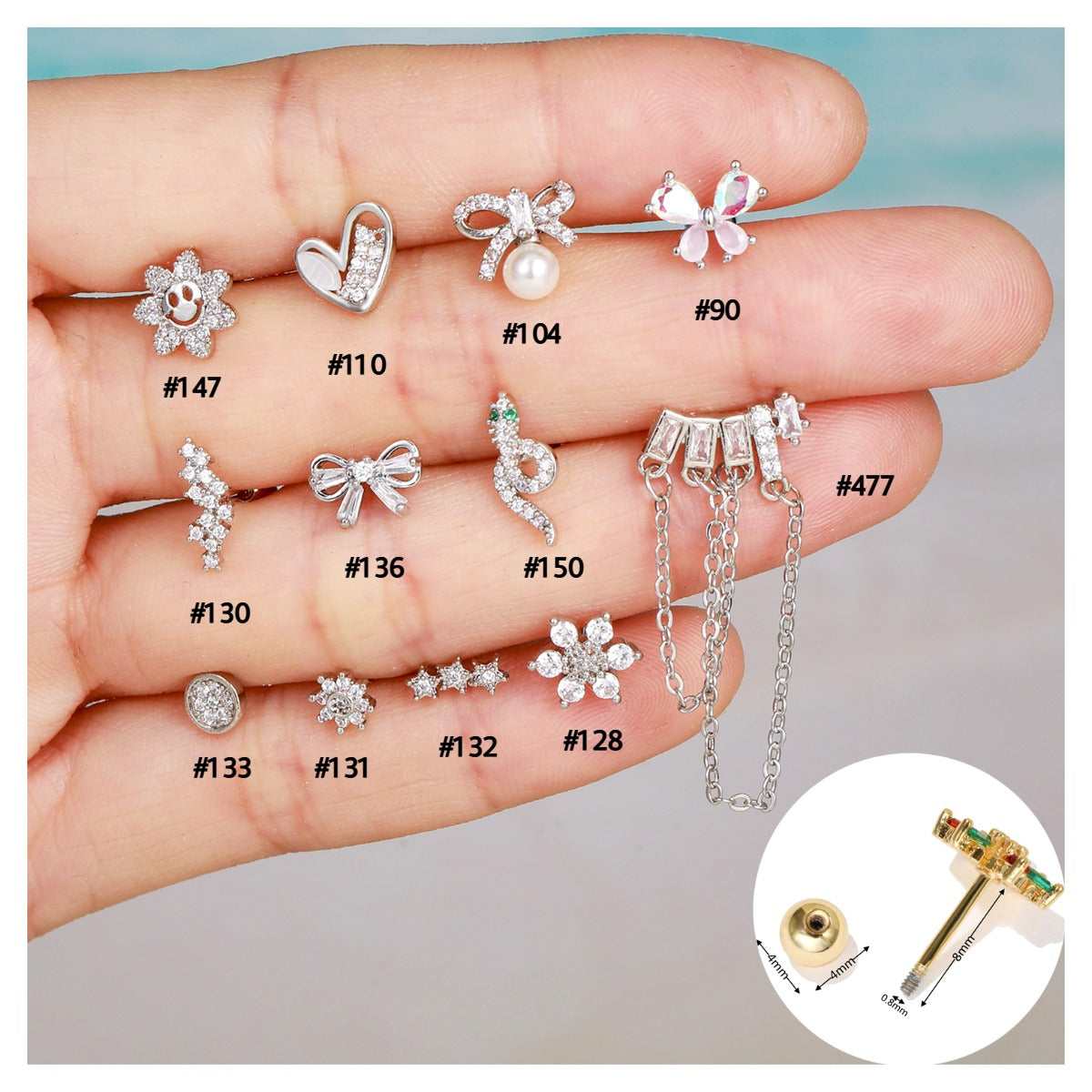 20G Cartilage Flower Studs, Conch Studs, Bow Studs - Hypoallergenic Sleeper Earrings for Women | EGD0147 | Perfect for Daily Wear, Parties, and Gifts