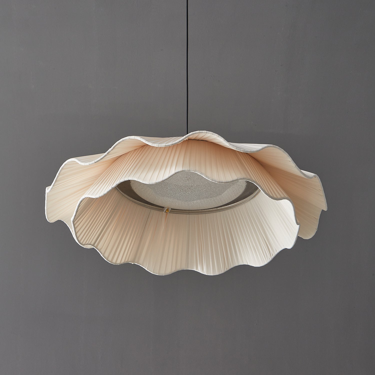 Arwen Fabric Wave Pendant Lamp - Modern Boho Ceiling Light for Living Room, Bedroom & Dining Room Decor - Handmade Woven Rattan Chandelier with Natural Texture