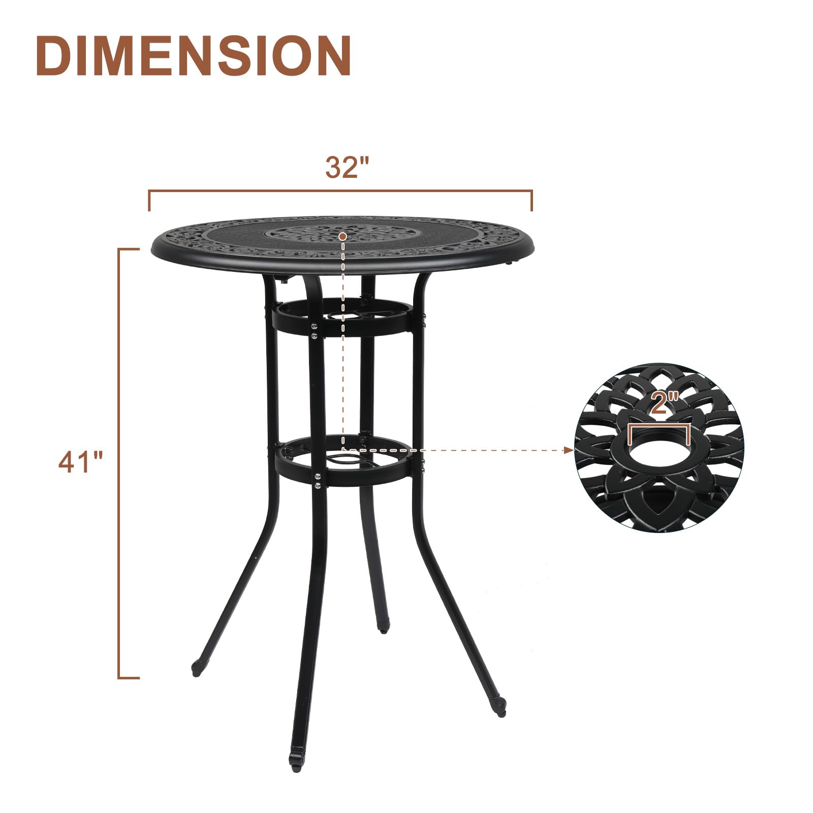 VINGLI 32 Inch Round Outdoor Bar Table - Patio Bistro Table with Umbrella Hole, Durable Cast Aluminum High Top Table for Balcony, Deck, Garden & Backyard (Black) - Perfect for Outdoor Dining, Entertaining & Relaxing