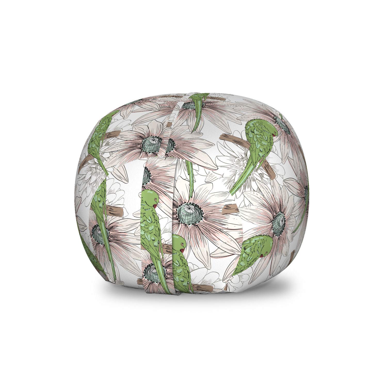 Ambesonne Vintage Sketch Style Bird & Flower Toy Storage Bag Chair - Olive Green & Salmon Washable Stuffed Animal Organizer for Kids Room, Nursery, or Playroom - Small Size for Easy Storage & Portability