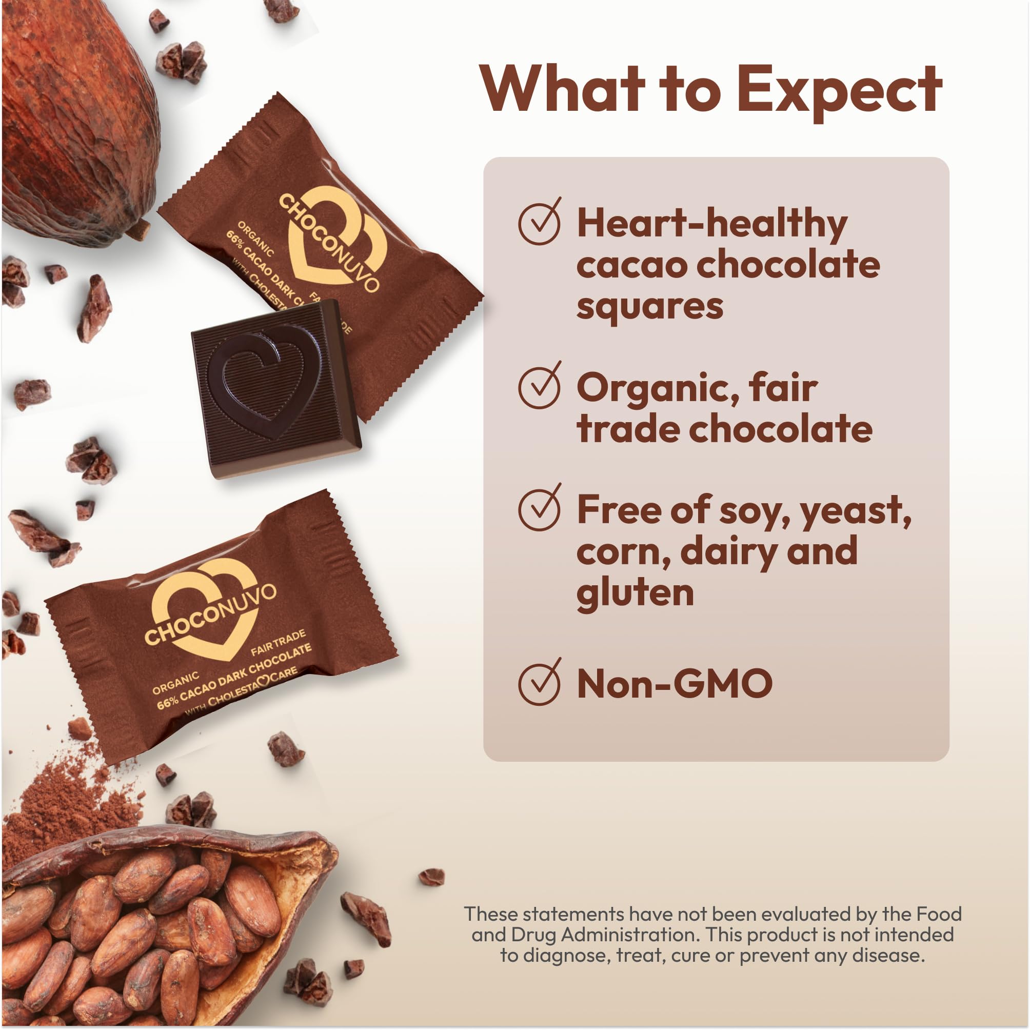 ANDREW LESSMAN ChocoNuvo 66% Cacao 180 Pieces - Organic Fair Trade Mild Dark Chocolate with Plant Sterols for Healthy Cholesterol | Low Calorie (26 Cal/Sq), Low Fat, Low Sugar Snacks | Perfect for Heart-Healthy Diets, Office Snacking & Gift Giving