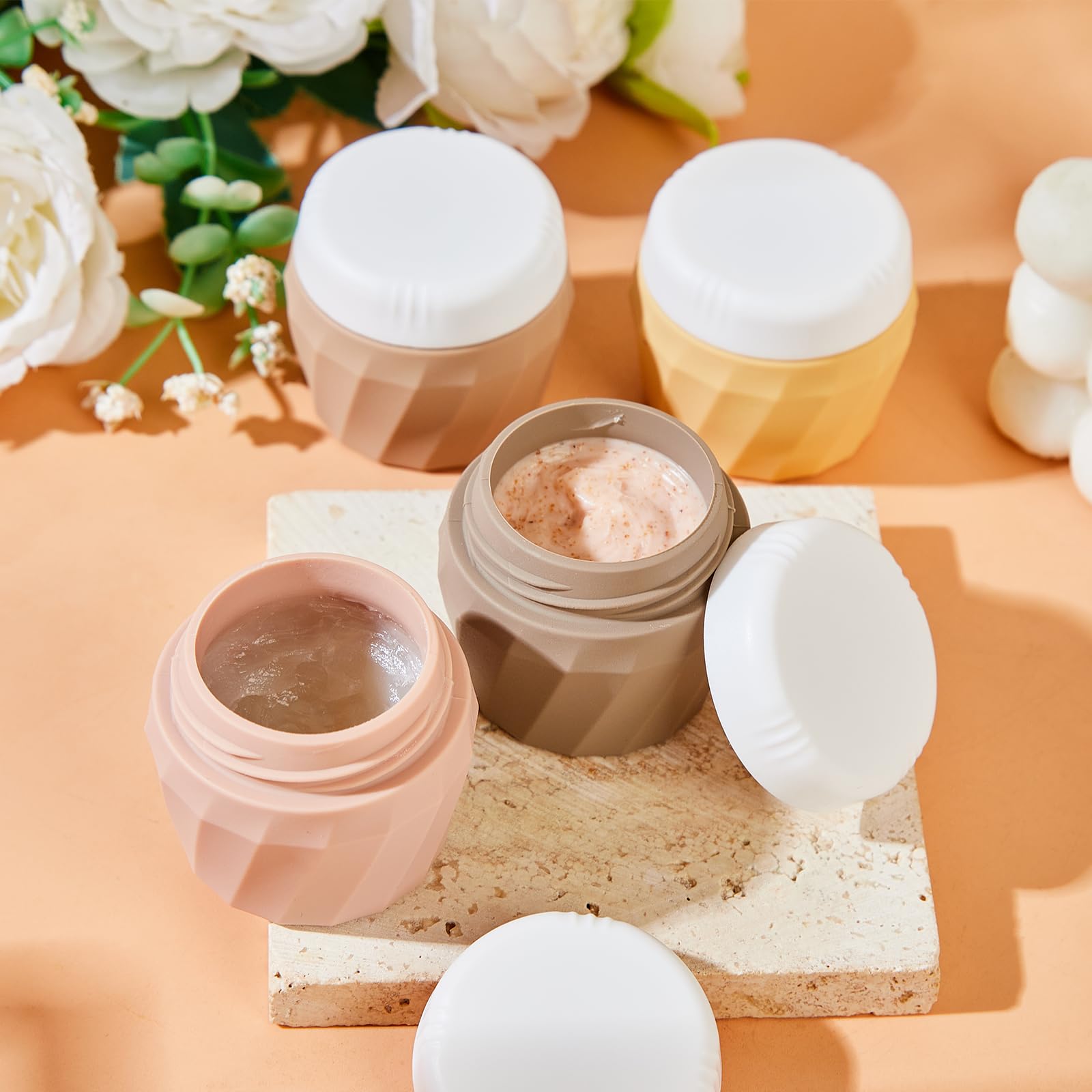 Premium 1oz Silicone Travel Containers for Toiletries - TSA Approved Leak-Proof Refillable Cosmetic Cream Jars with Clear Bag - Perfect for Face & Body Cream Storage (Apricot) | Ideal for Air Travel, Gym, Camping & Daily Skincare Routine
