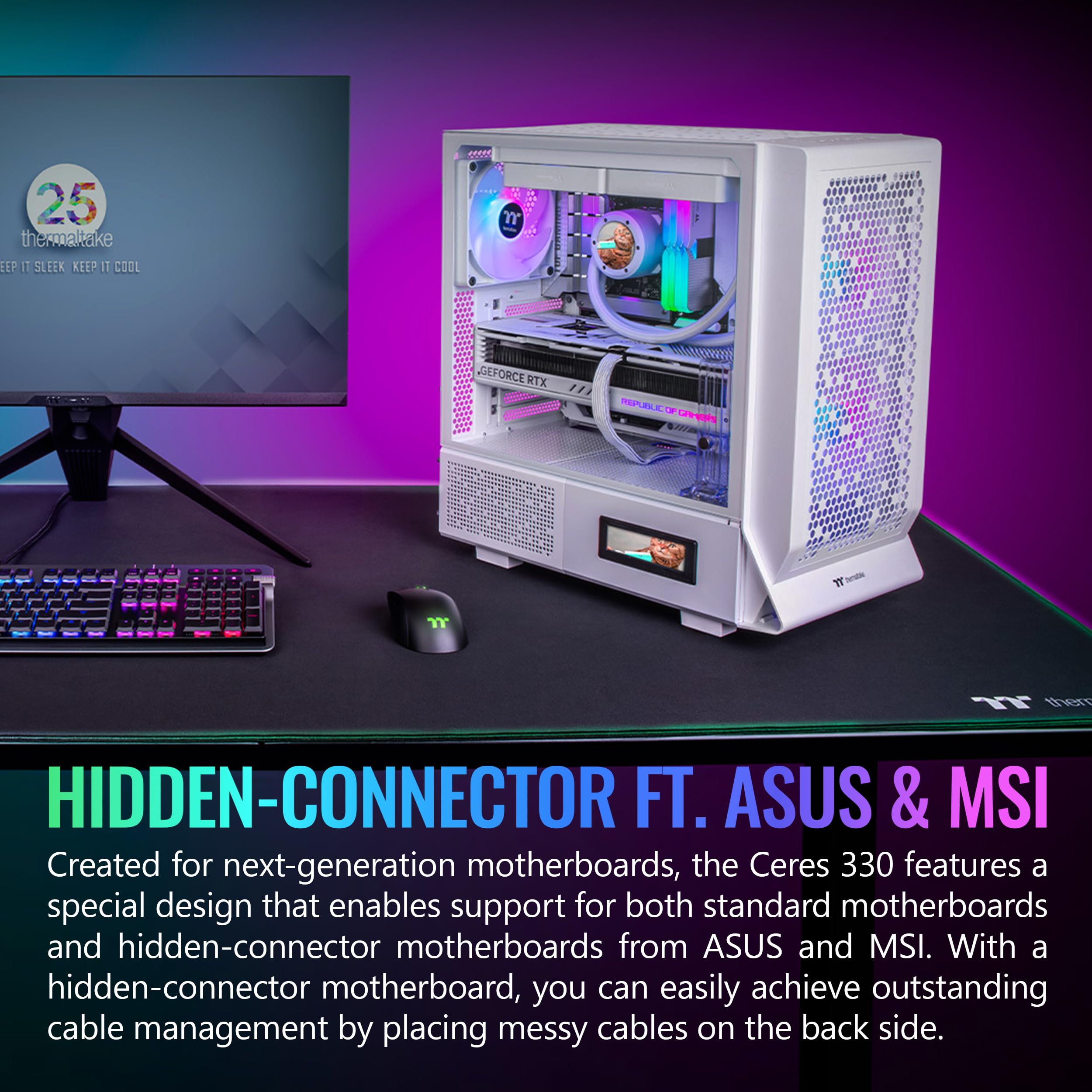 Ceres 330 TG ARGB Snow White Mid Tower E-ATX PC Case - Hidden-Connector MB Support, 2 Preinstalled CT140 ARGB Fans, Rotational PCIe Slots | Ideal for Gaming Rigs & Custom Builds | 3-Year Warranty (Model: CA-1Y2-00M6WN-01)
