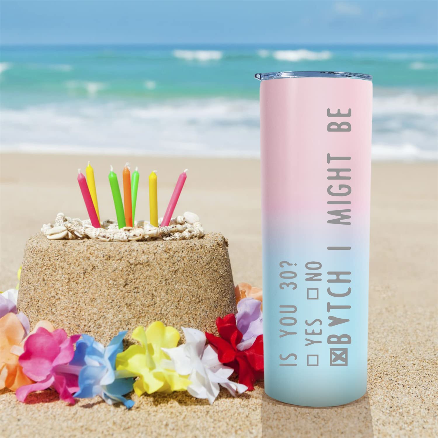 30th Birthday Gifts for Women - 20oz Skinny Tumbler with Lid & Straw - Pink Ombre Travel Cup - Perfect 30 Year Old Birthday Present for Her - Great for Office, Gym, and Travel - 1994 Birthday Gift Idea