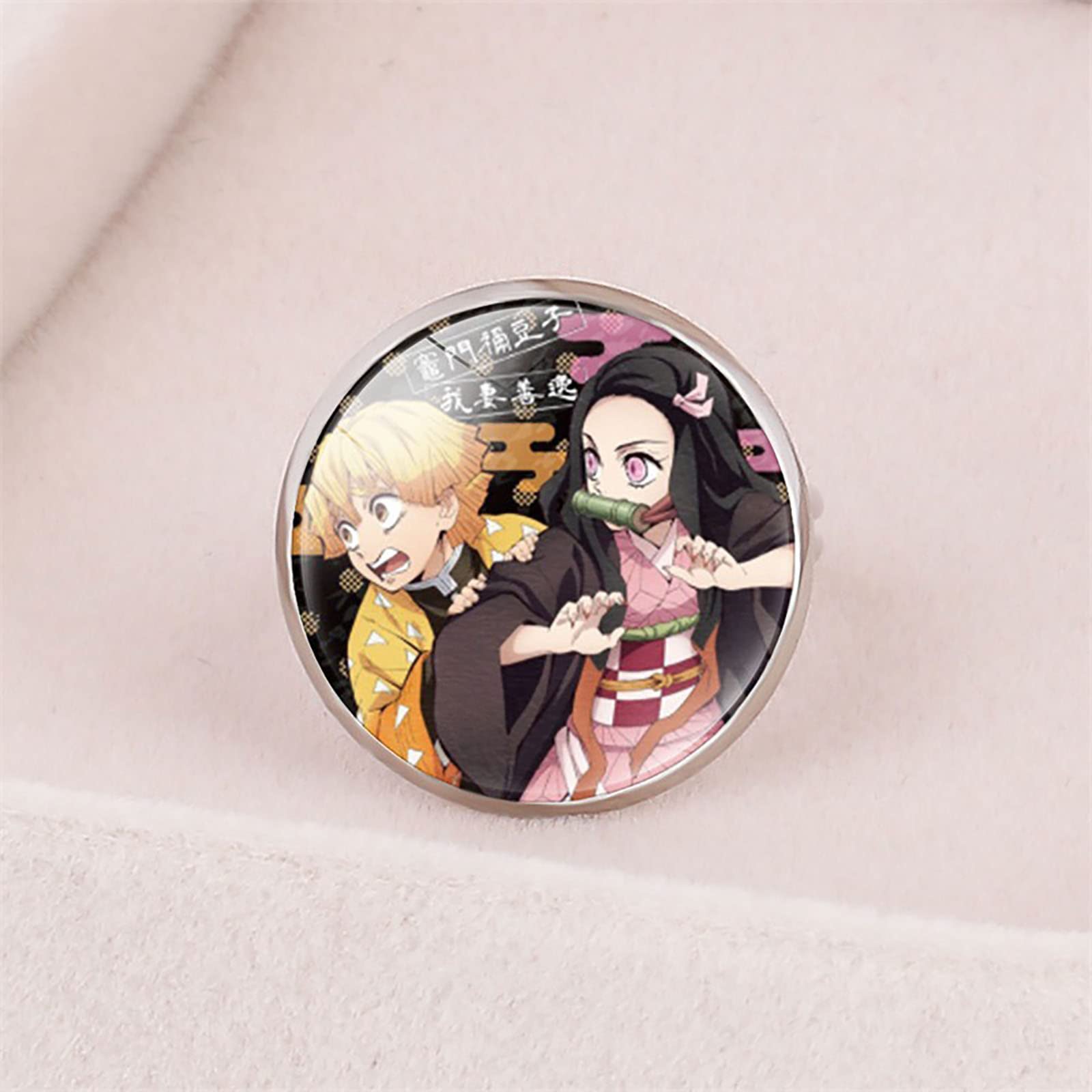 Demon Slayer Anime Zenitsu & Nezuko Gemstone Ring - Japanese Anime Jewelry for Fans, Cosplay & Collectors | Perfect Gift & Travel Souvenir for Anime Lovers | Great for Cosplay, Conventions & Everyday Wear