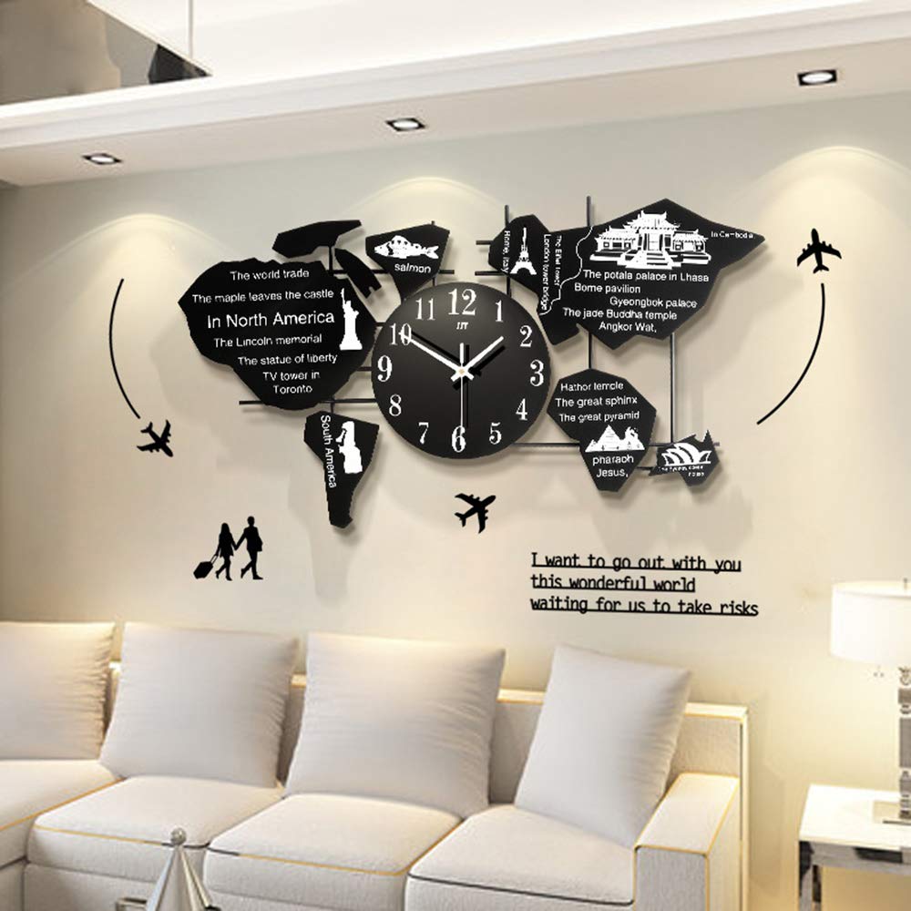 3D World Map Wall Clock - Personalized Home & Office Decor, Modern Silent Acrylic Wall Clock for Living Room, Bedroom or Office - Unique World Map Design for Stylish Interior Decoration