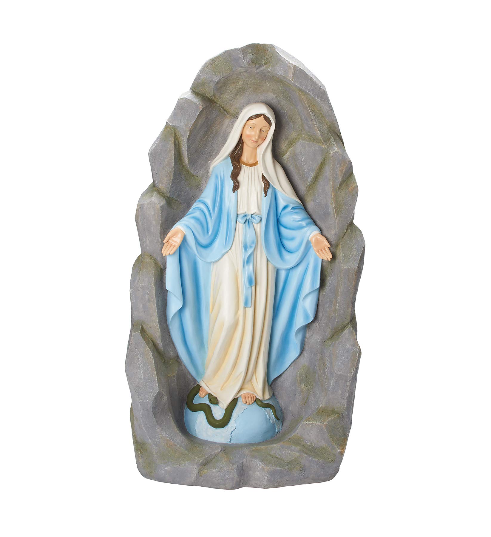 Our Lady of Grace Grotto Statue - 36 Inch Tall Outdoor Garden Decor, Resin & Stone Religious Sculpture, Durable Home Decoration Gift for Patio, Yard, or Church - Perfect for Meditation Gardens and Spiritual Spaces