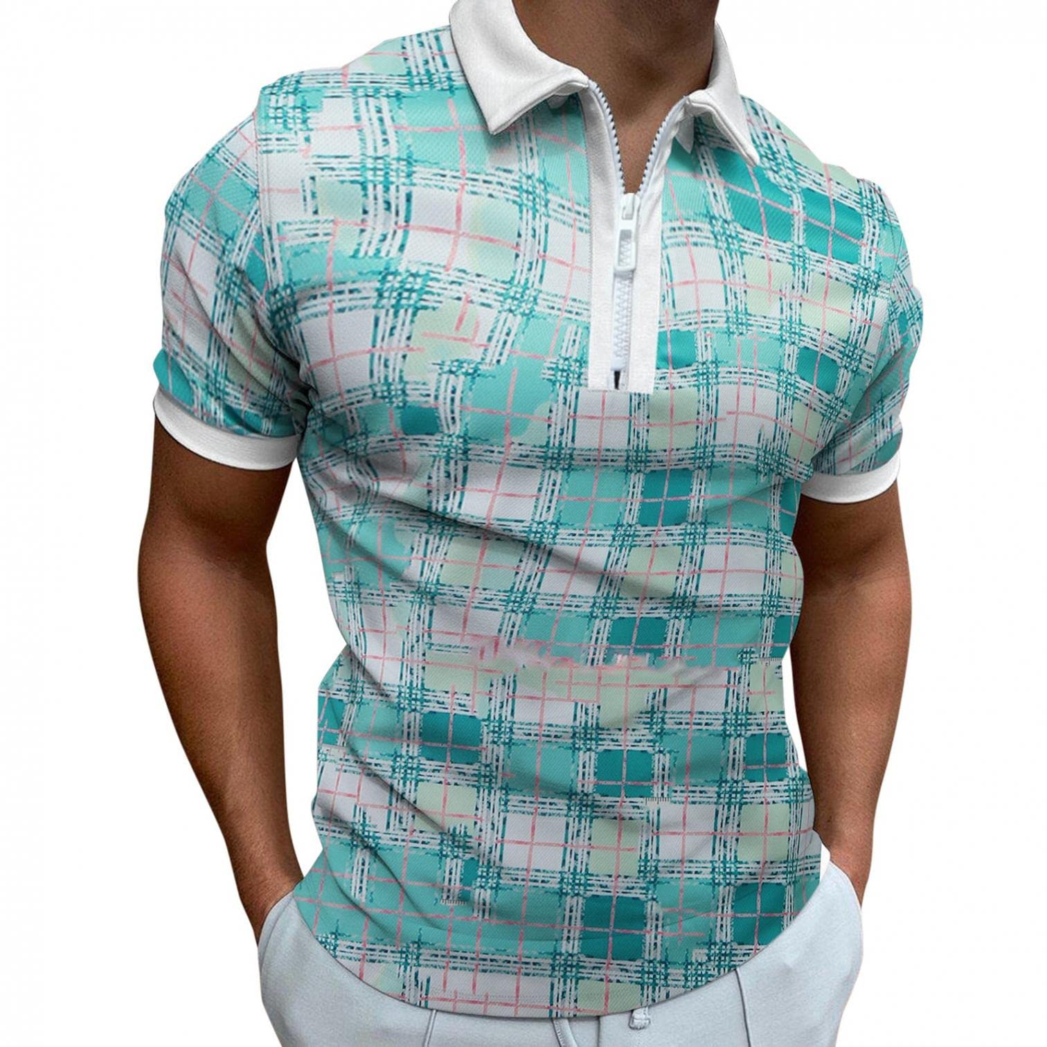Men's Short Sleeve Polo Shirts - Casual Dressy Turn Down Collar Zipper T-Shirt Tops for Spring & Summer | Perfect for Office, Dating & Outdoor Activities