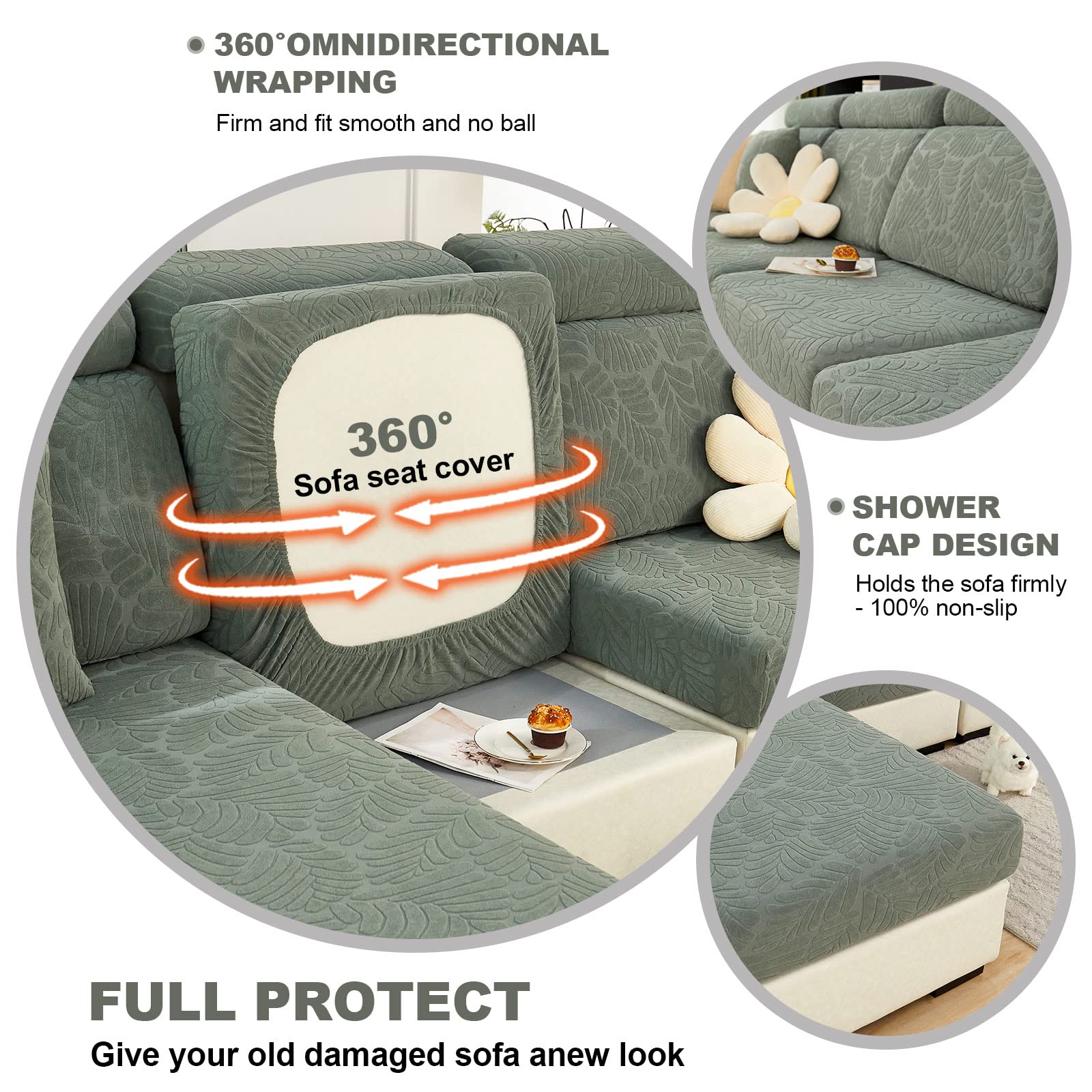 Stretchable Universal L-Shaped Sofa Slipcover - Wear-Resistant Magic Couch Cushion Cover for 3-Seater | MIFXIN Furniture Protector in Leaves Green | Perfect for Living Room, Sectional Sofa & Chaise Lounge Protection