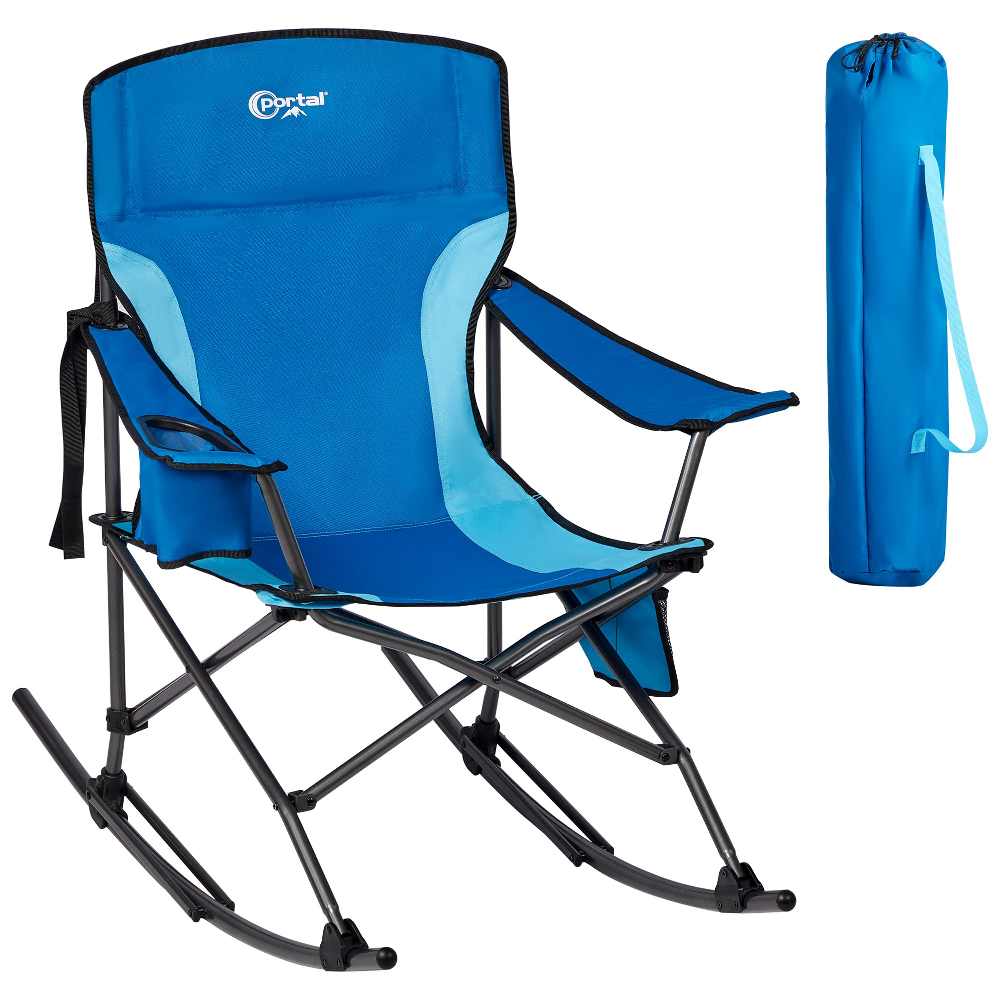 Best Folding Camping Rocking Chair - Portable Outdoor Rocker with High Back, Cup Holder & Side Pocket - Includes Carry Bag - Supports 300 lbs - Perfect for Camping, Hiking, Beach & Backyard Relaxation
