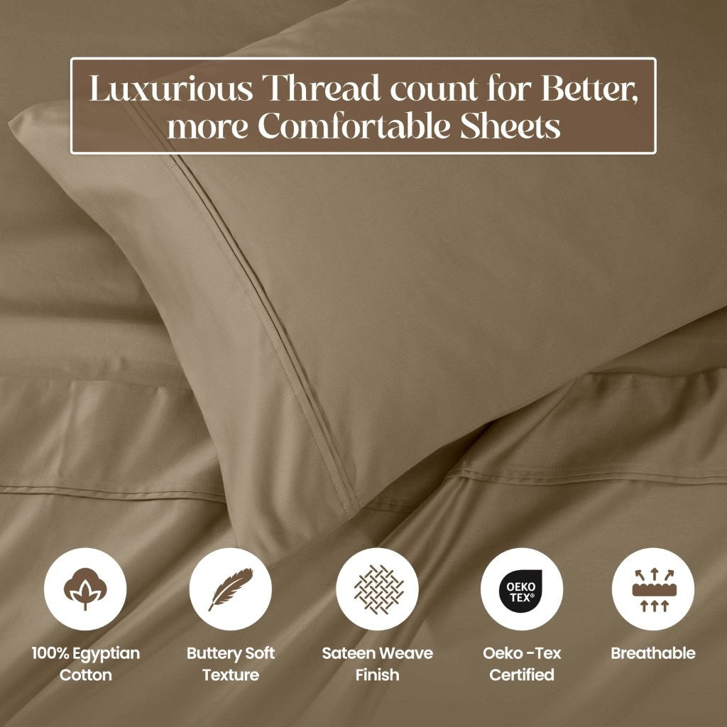 Luxury 1200 Thread Count Egyptian Cotton Deep Pocket Bed Sheet Set - Queen Size, Soft & Breathable for Ultimate Comfort - Perfect for Master Bedroom, Guest Room & Hotel Use