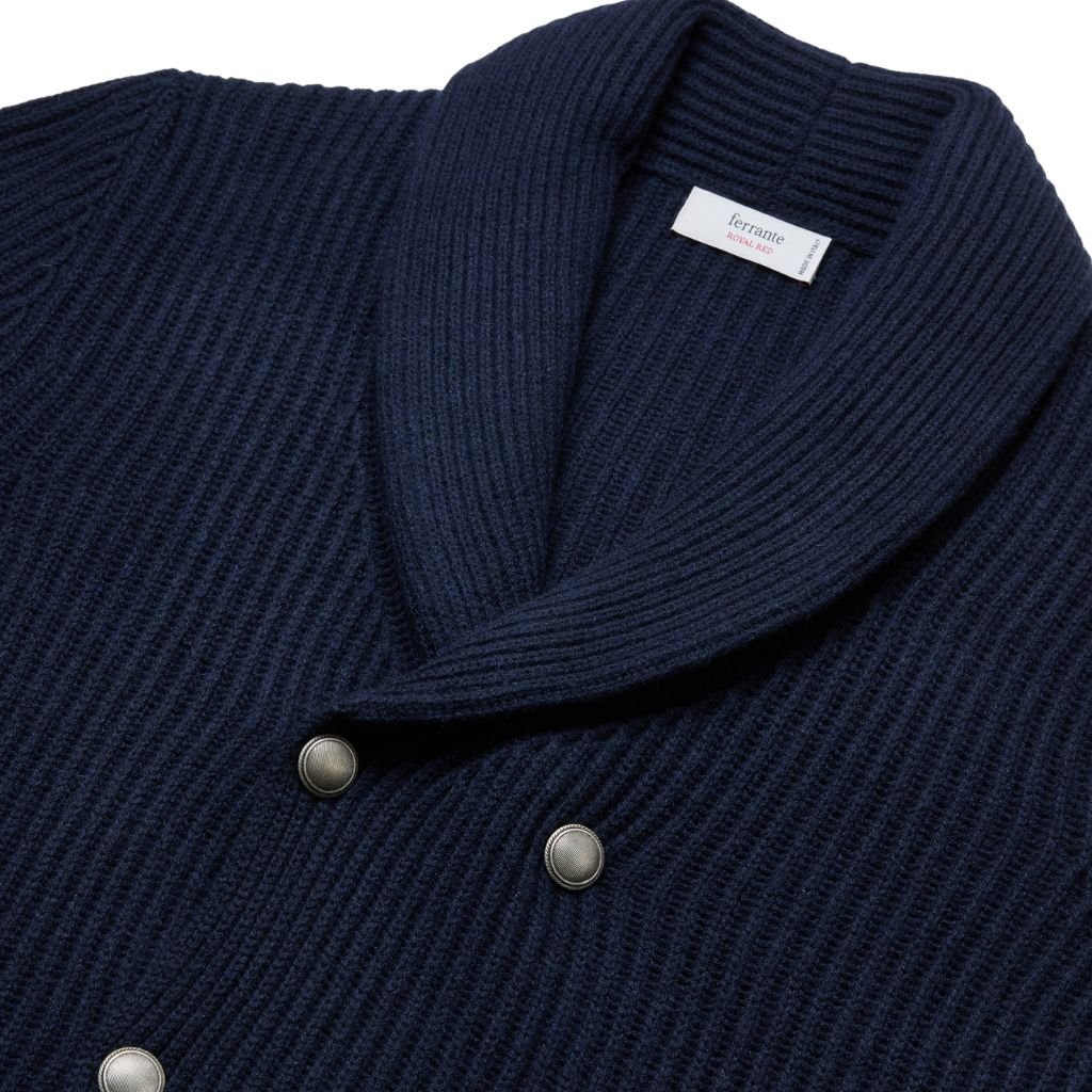 McKINNON & CO X FERRANTE Women's Navy Blue Knitted Cardigan Jacket - Cozy Fall & Winter Fashion for Casual Outings and Office Wear