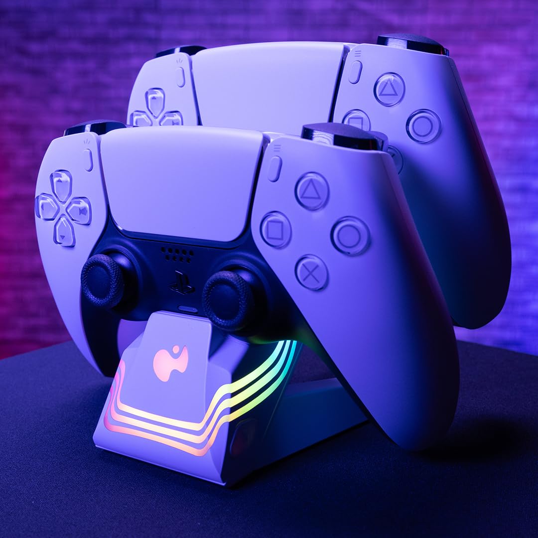 PDP PS5 Afterglow Wave Dual Controller Charger Station - White | Fast Charging Dock for PlayStation 5 Controllers | Perfect for Gaming Sessions & Multiplayer Setups
