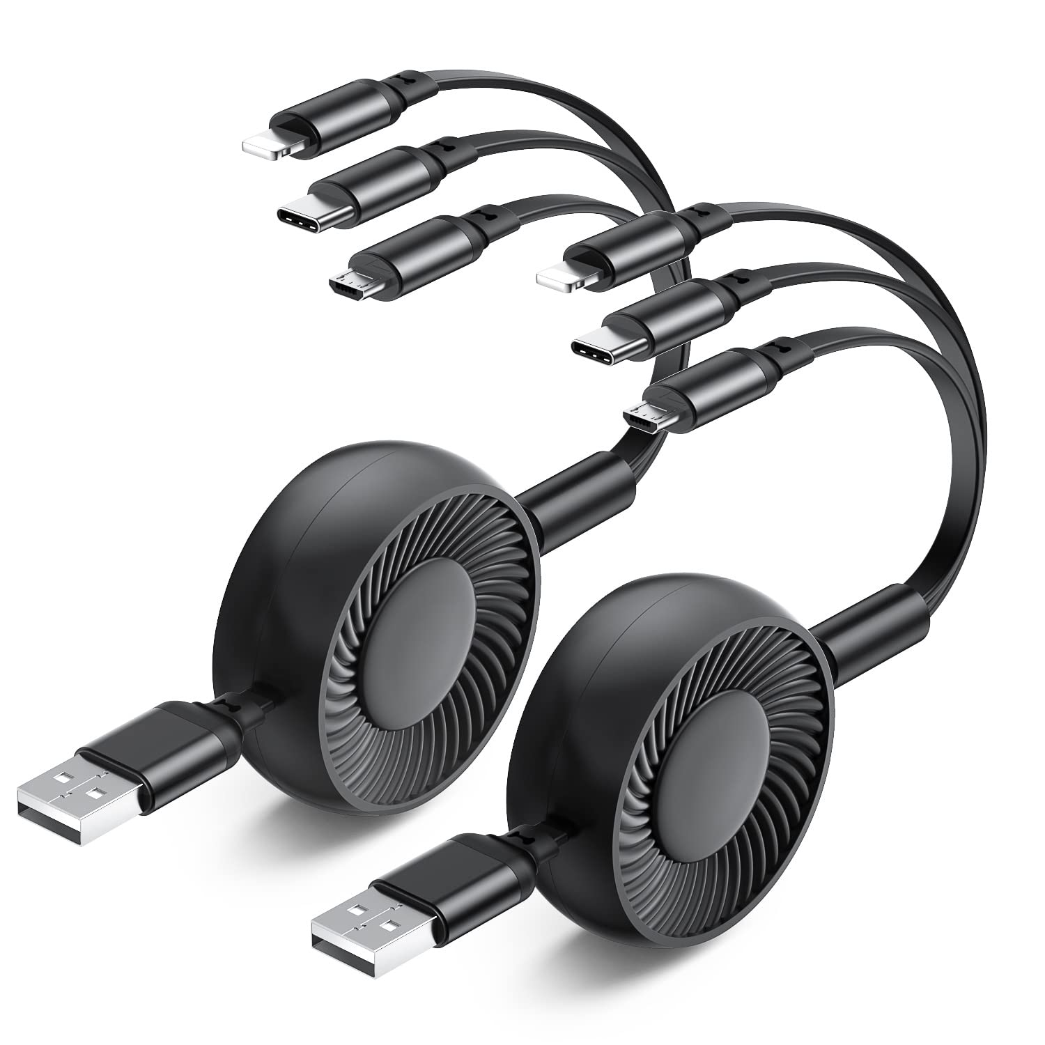 2-Pack 3-in-1 Retractable USB Charging Cable - Fast Sync Charging Cord for iPhone, Type-C & Micro-USB | Compatible with Samsung, LG, Tablets & Smartphones | Perfect for Travel, Home & Office Use