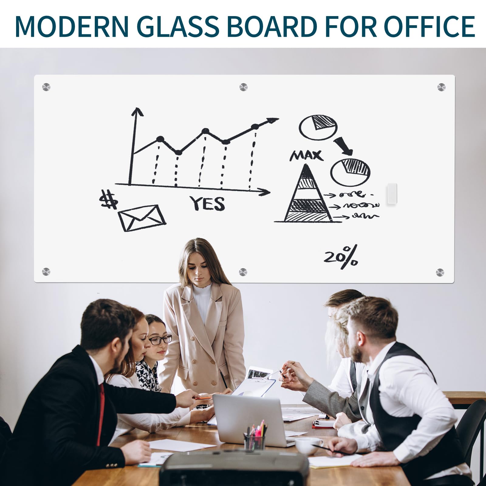 Premium 6' x 3' Magnetic Glass Dry Erase Board - Frameless Whiteboard for Home Office, Classroom & School - Includes Magnets, Markers & Eraser - Perfect for Presentations, Teaching & Home Organization