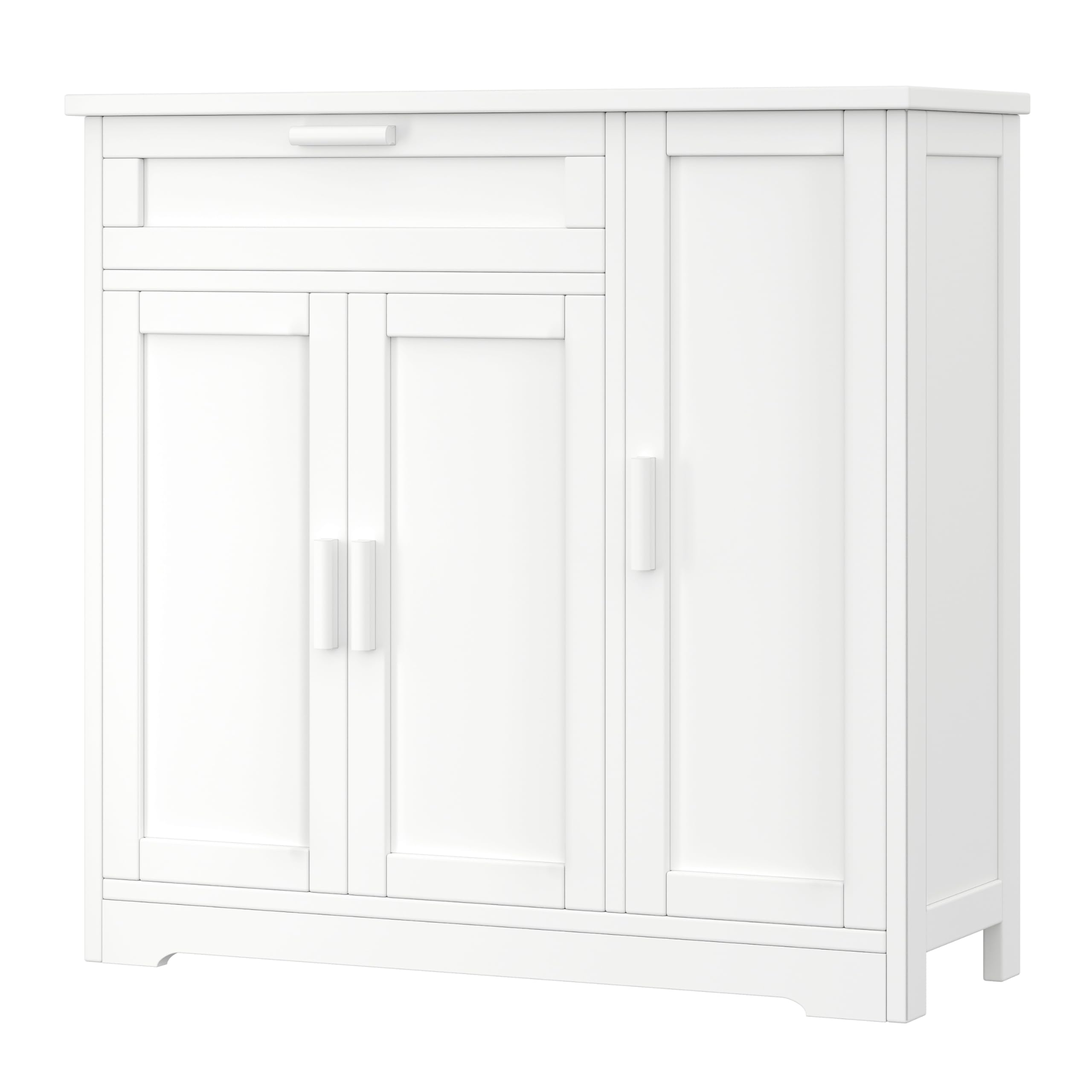 Modern Sideboard Buffet Cabinet with 3 Doors & Drawers - White Storage Cabinet with Adjustable Shelves for Kitchen, Living Room, Hallway - Perfect for Dining Room Storage, Entryway Organization & Home Decor (KES001WCWG)