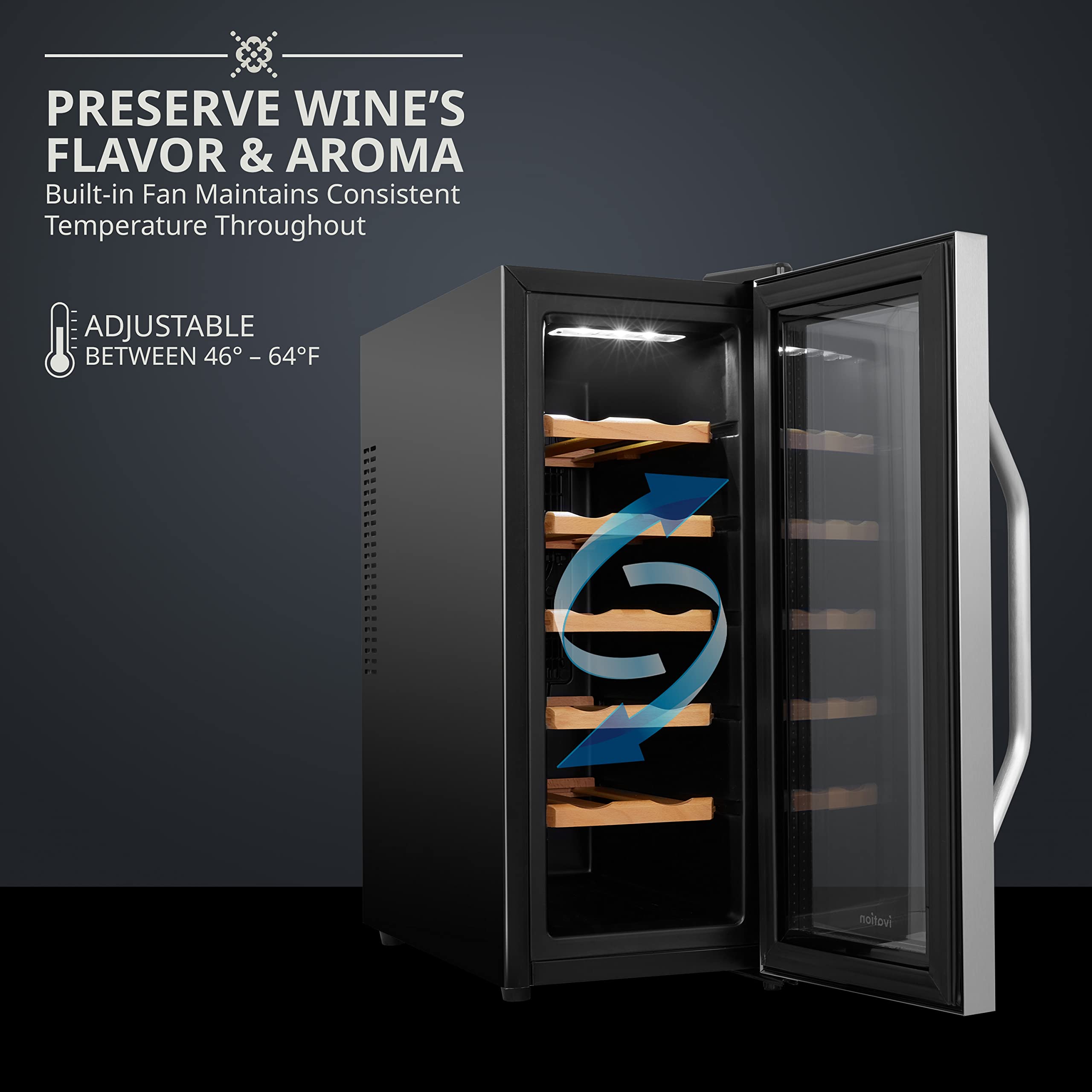 Ivation 12 Bottle Thermoelectric Wine Cooler - Stainless Steel Countertop Wine Fridge with Digital Temperature Control & Smoked Glass Door - Quiet Freestanding Refrigerator for Red & White Wine Storage - Perfect for Home Bars, Kitchens, and Entertaining Spaces