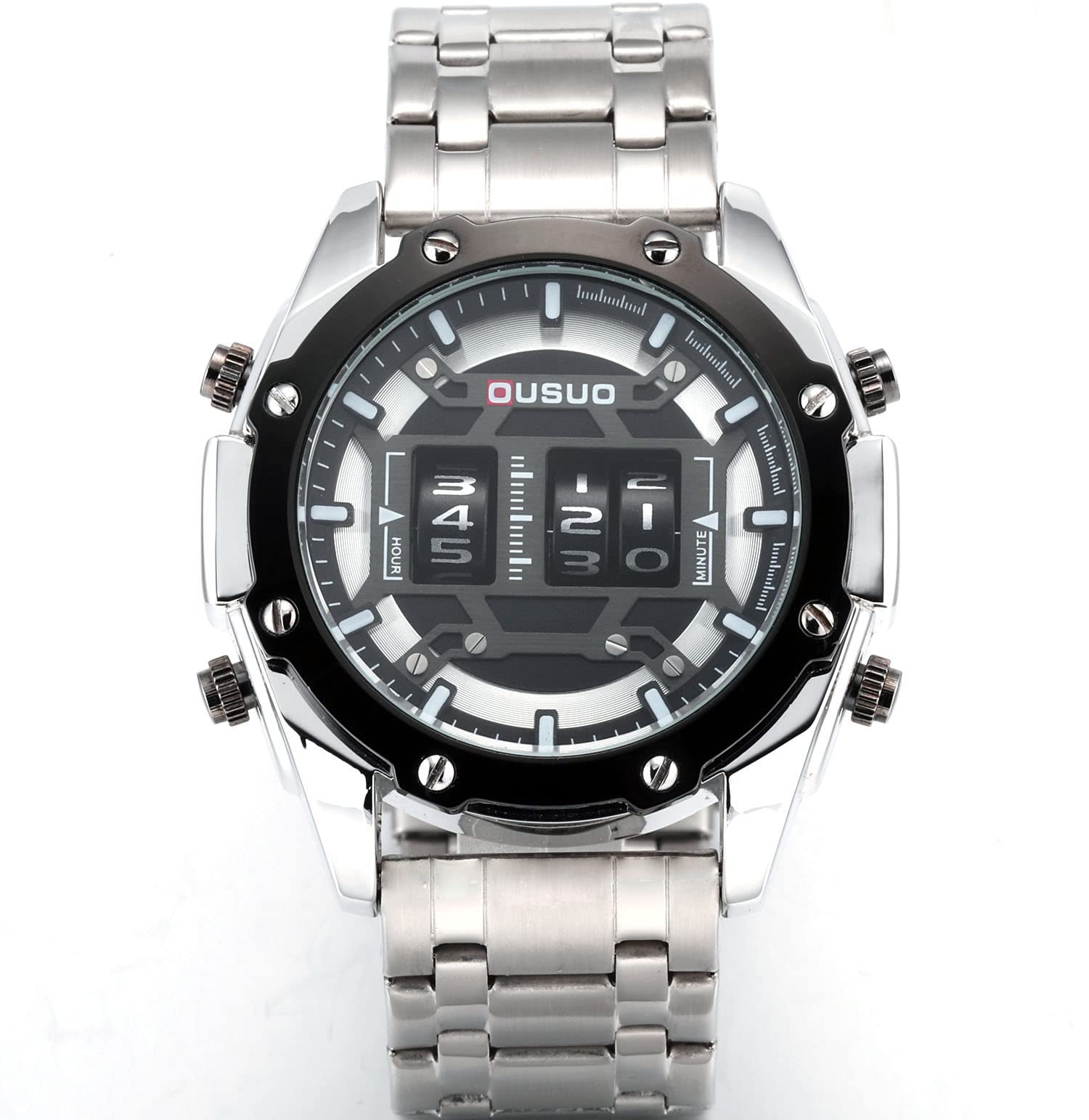 Men's Sports Quartz Watch - Stainless Steel Strap, Roller Drum Design - Waterproof & Durable for Running, Gym, Outdoor Activities & Daily Wear