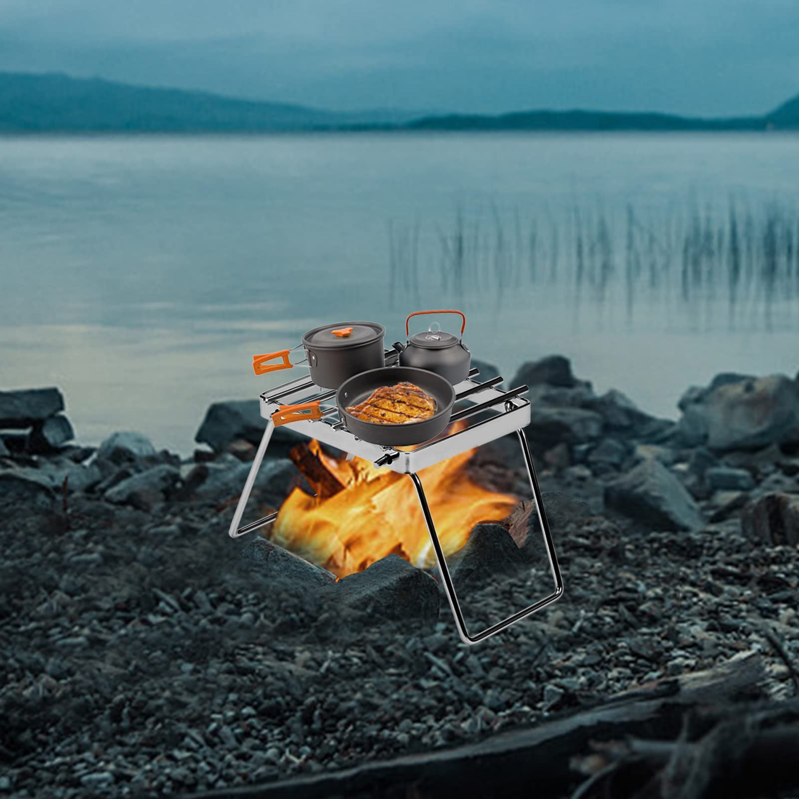 Portable Stainless Steel Folding Campfire Grill Stand - Multifunctional Gas Stove Grate for Outdoor Camping, Picnics & Backpacking Adventures