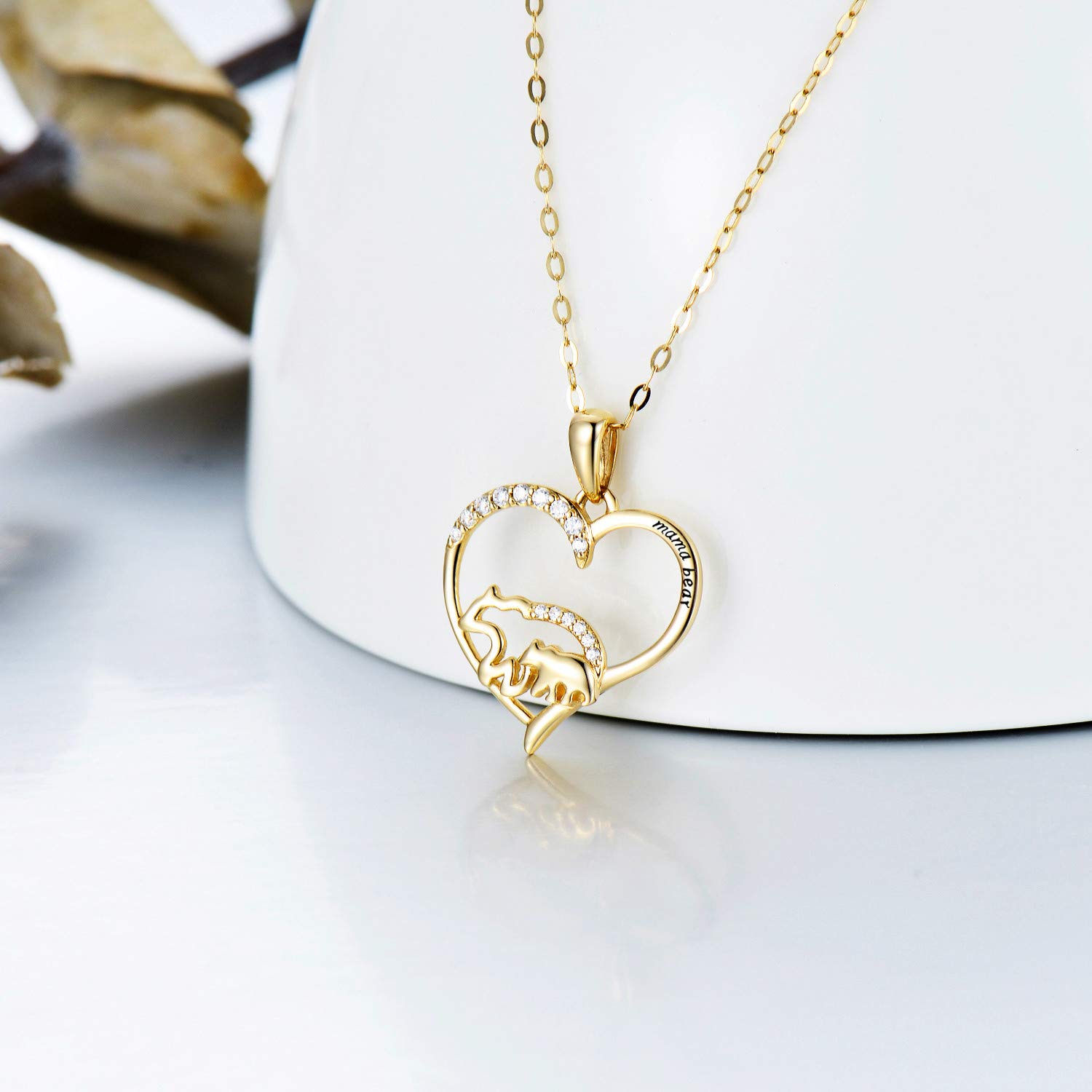 14K Solid Gold Love Heart Pendant Necklace for Women - Mother Daughter Matching Jewelry - 18