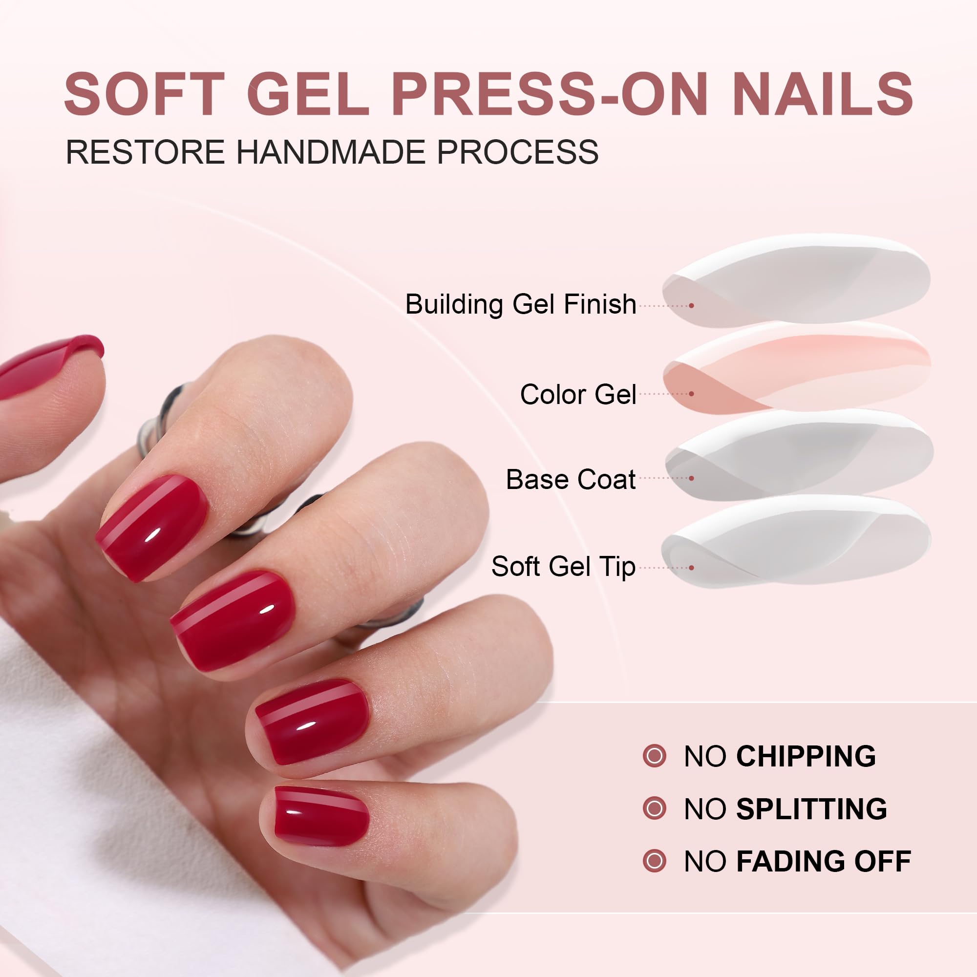 Dark Red Press On Nails Short Square - Glossy Fake Nails with Adhesive | Reusable Soft Gel False Nails for Women | Perfect for Parties, Weddings & Everyday Wear