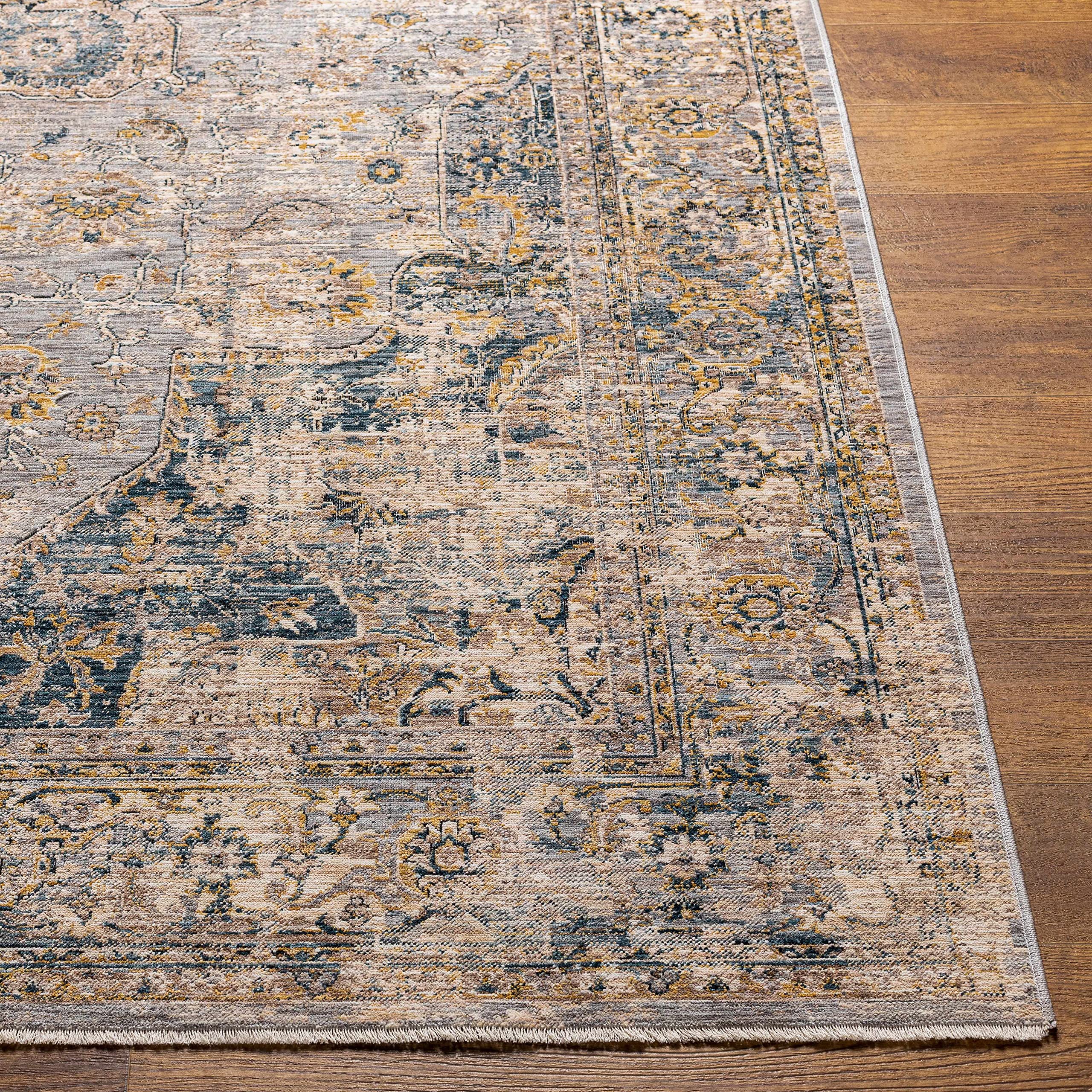 Hauteloom Tuganay Traditional Beige Blue Gray 2' x 3' Area Rug for Living Room Bedroom - Soft Non-Slip Floor Carpet for Home Decor, Cozy Comfort Underfoot