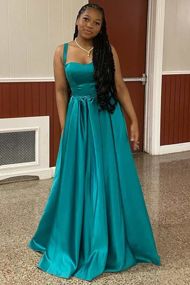 Elegant A-Line Scoop Neck Straps Satin Long Prom Dress J5013 - Perfect for Homecoming, Formal Dances & Evening Galas