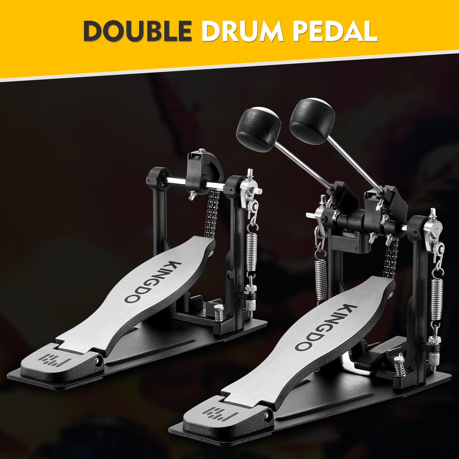 Heavy Duty Double Bass Drum Pedal with 2-Chain Drive & Dual-Action Beaters - Professional Drum Accessory for Metal/Rock Drummers - Perfect for Live Performances & Studio Recording