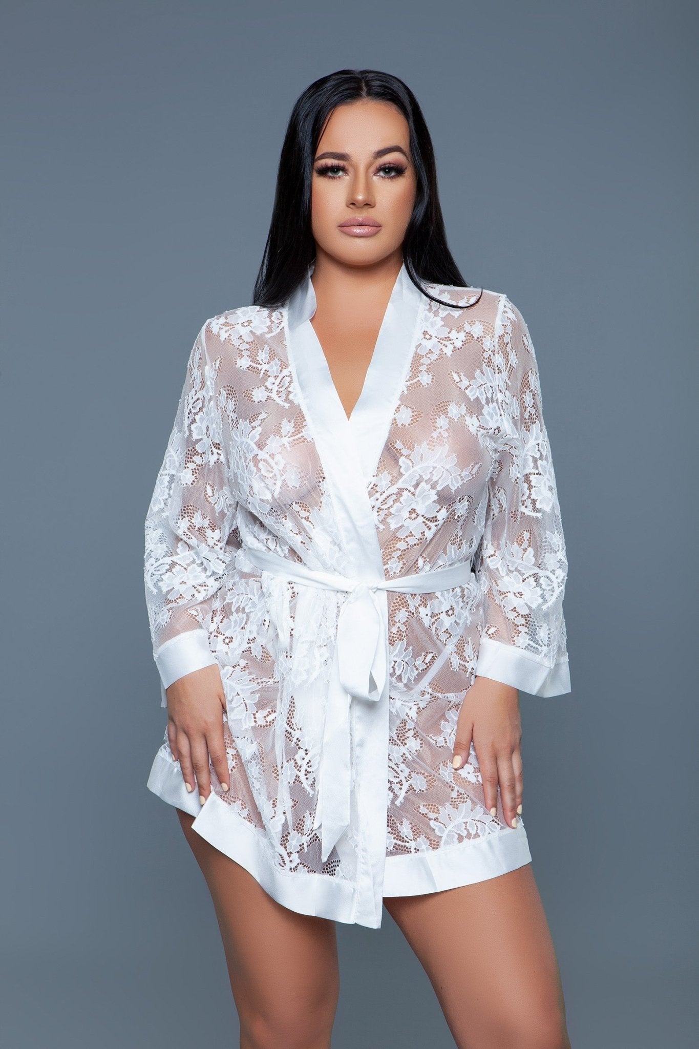 BeWicked Women's Delia Robe - Floral Lace Robe with Satin Trim, Sexy Lingerie for Women, Perfect for Valentine's Day, Bridal Shower, Honeymoon & Boudoir Photography