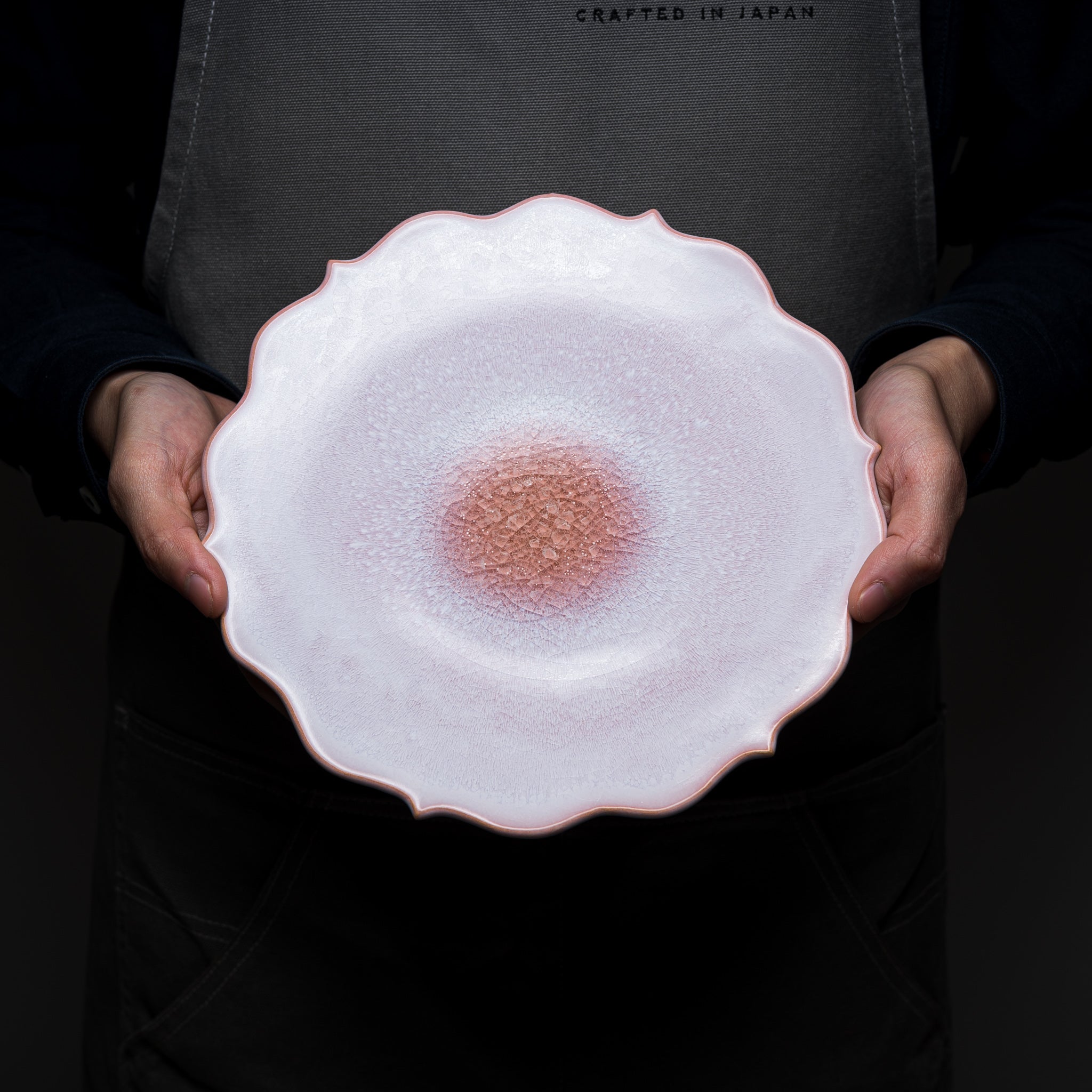 Tenryu Kiln Hagi Ware Flower Plate - Milky Pink Ceramic Dish for Japanese Tea Ceremony, Home Decor & Gift