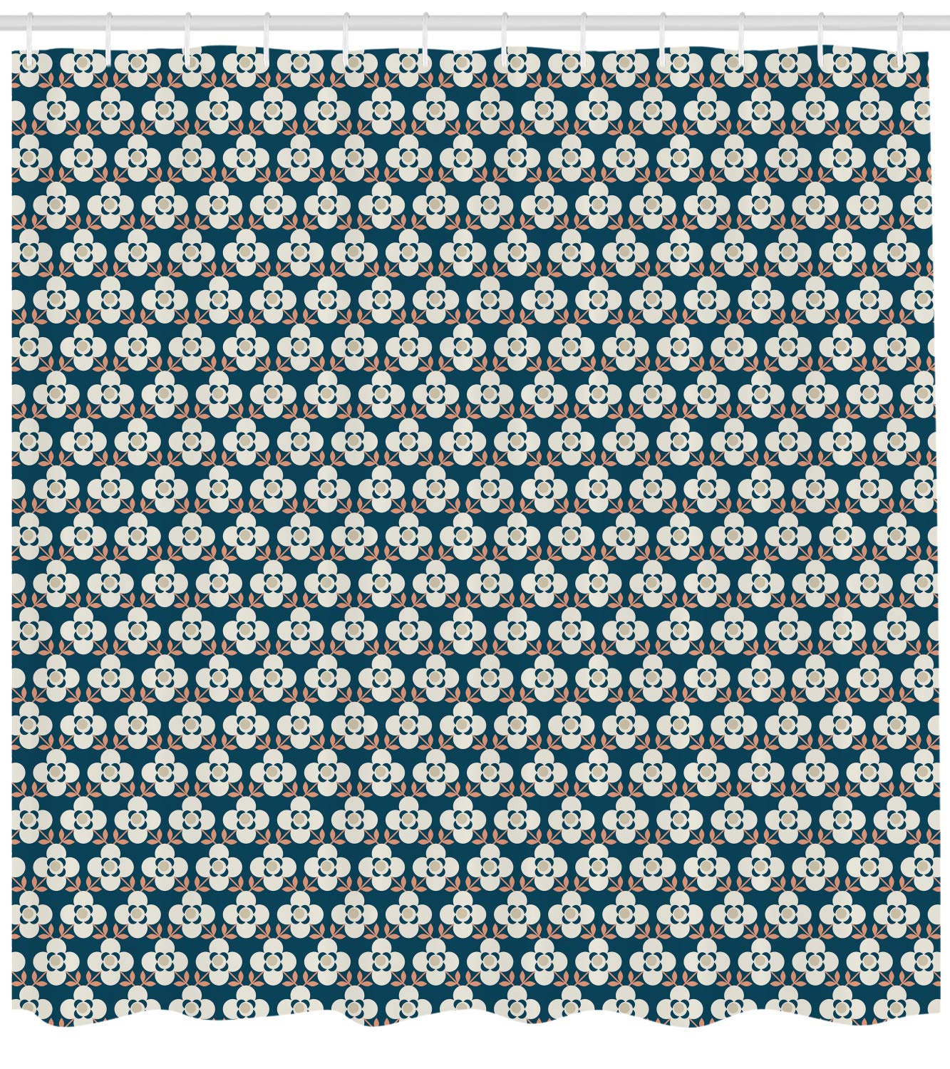 Ambesonne Floral Shower Curtain - 4 Petal Flower Design with Leafy Stems, Extra Wide 105