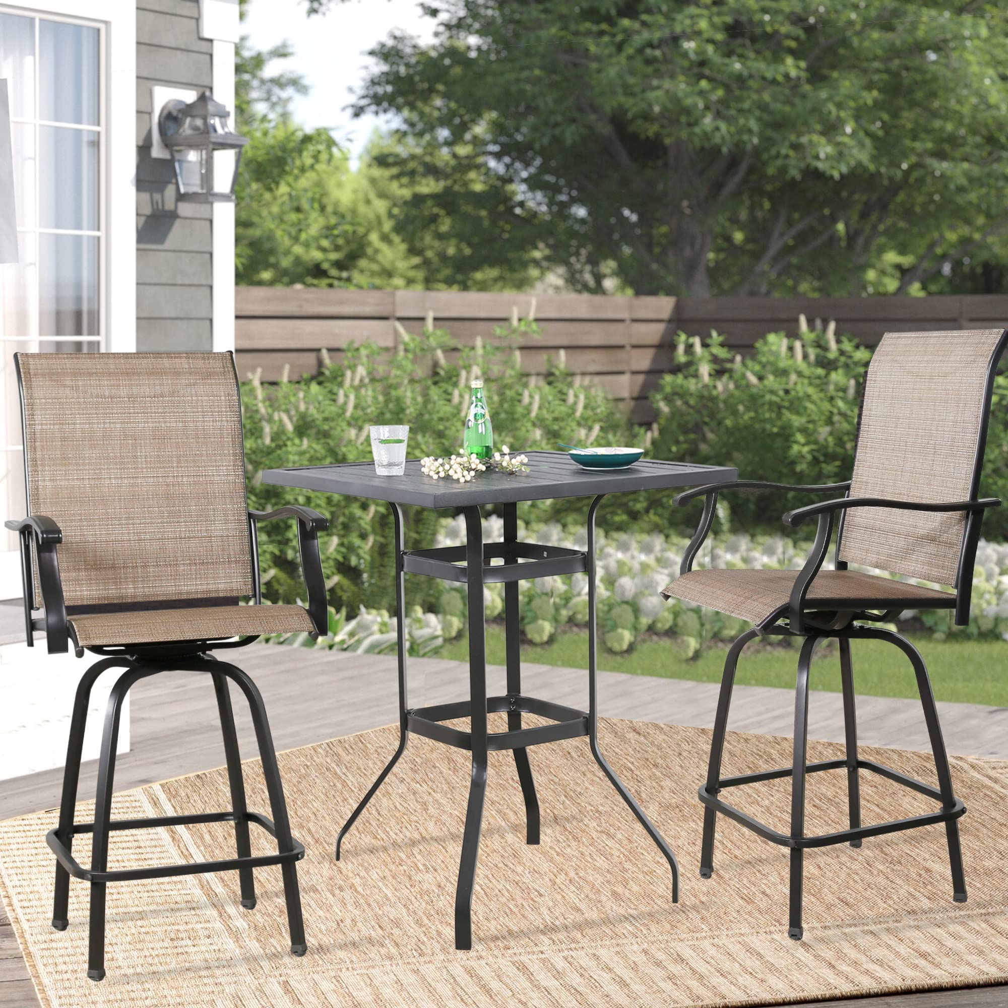3-Piece Outdoor Swivel Bar Set with Table & 2 Stools - Patio Bistro Furniture for Garden, Poolside & Backyard Relaxation