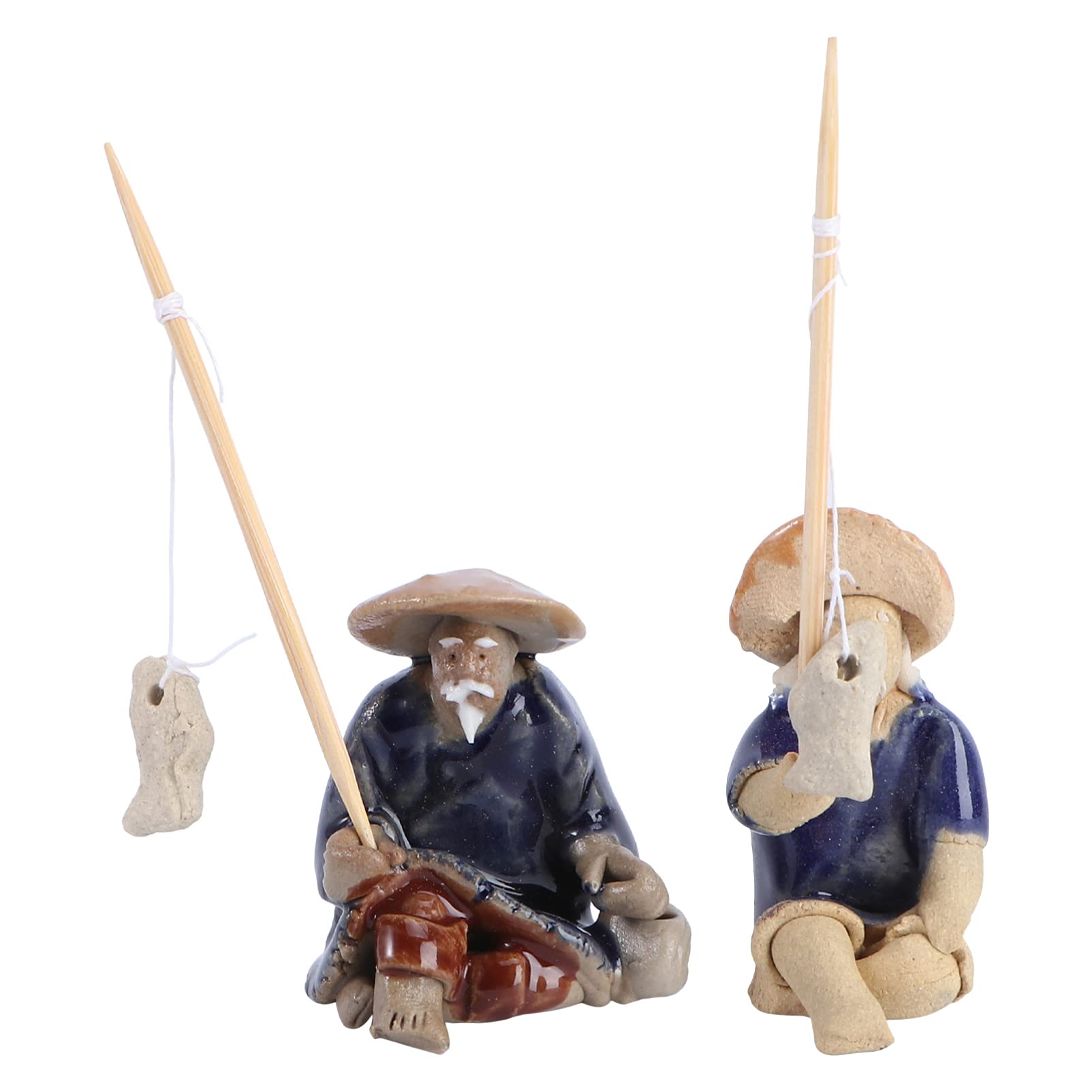 Cabilock 2-Piece Miniature Fisherman Figurines - Handcrafted Resin Fishing Decor for Aquariums, Fish Tanks, Fairy Gardens & Bonsai Displays - Perfect Home & Office Decoration