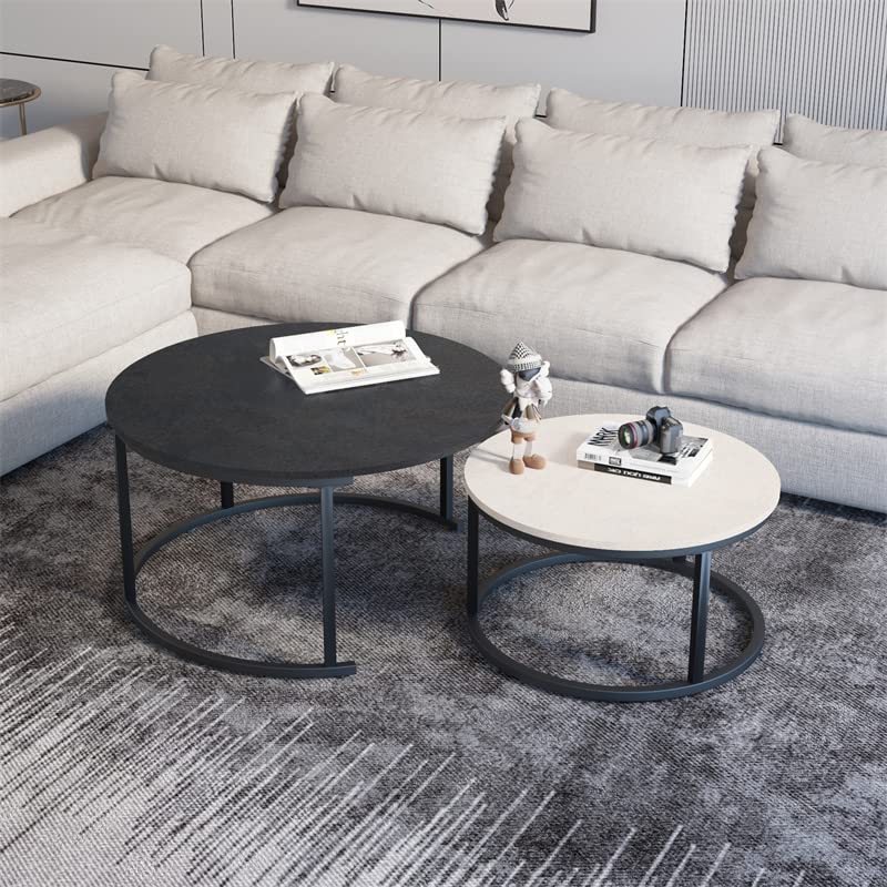 Modern Round Coffee Table - Minimalist 2-Tier Nesting Table for Living Room & Office - Side Table, End Table - Perfect for Small Spaces, Home Decor, Coffee Break & Reading Nook