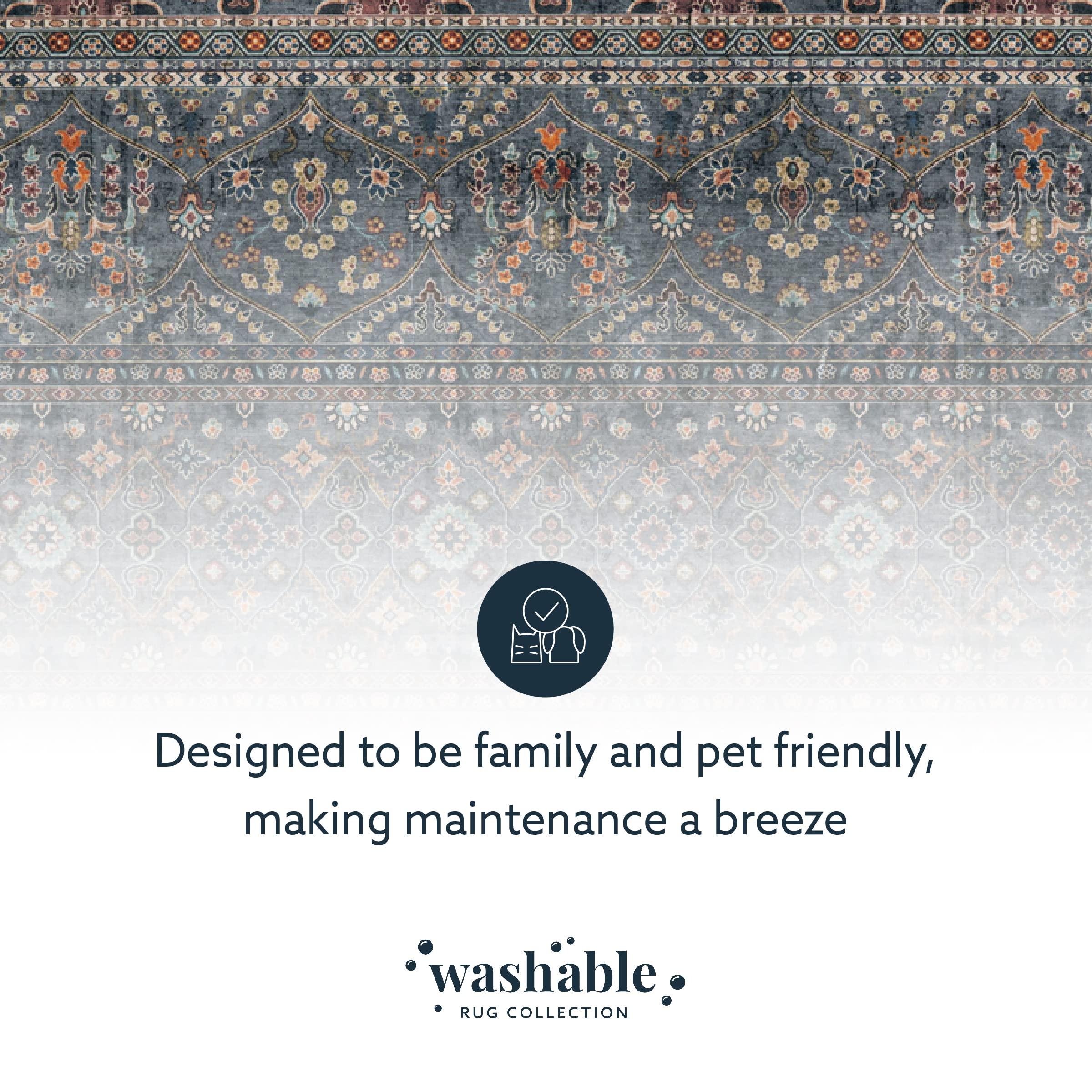 Linon Washable Area Rug 5' x 7' - Jasper Teal & Ivory Indoor/Outdoor Rug - Soft Non-Slip Floor Mat for Living Room, Bedroom, Patio & Office Decor