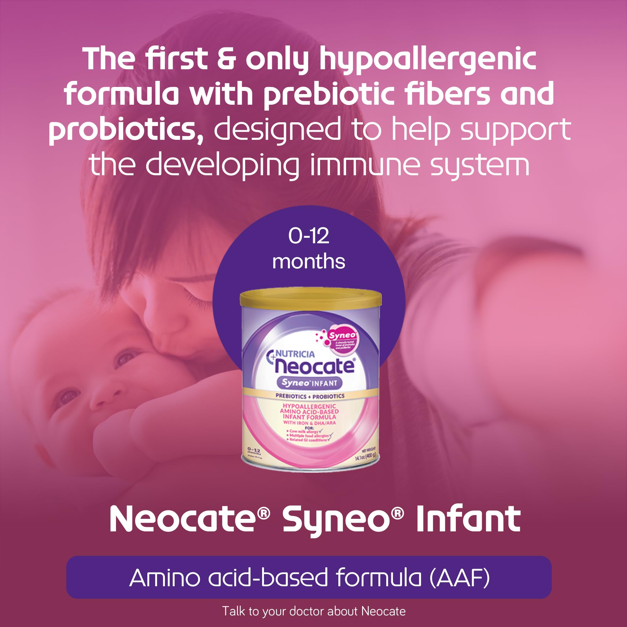Neocate Syneo Infant Hypoallergenic Baby Formula - Dairy-Free, Amino Acid-Based with Prebiotics, Probiotics & DHA/ARA - Food Allergy-Friendly Nutrition for Newborns - 14.1 oz (4-Pack) - Perfect for Colic, Reflux and Cow's Milk Protein Allergy Relief