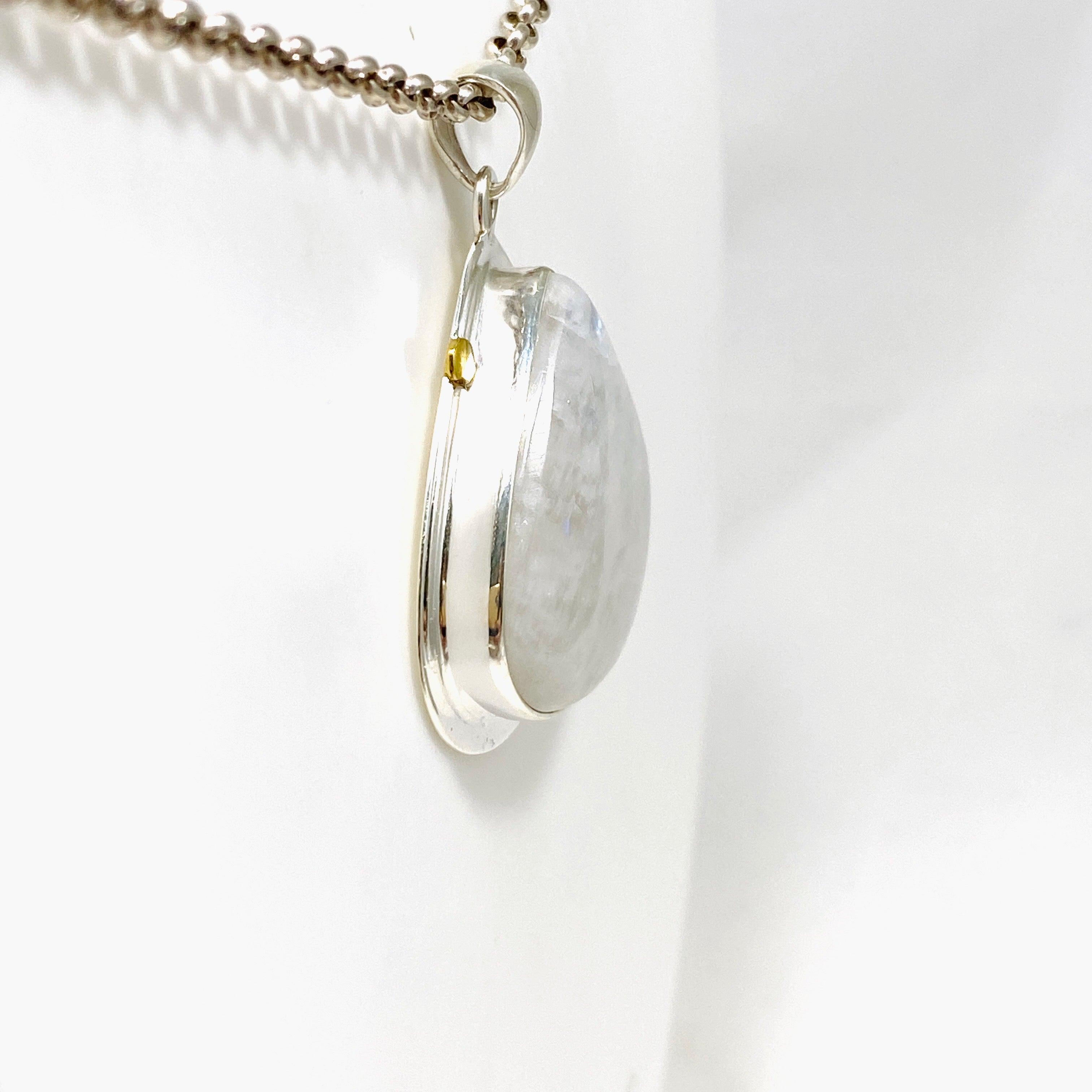 Moonstone Teardrop Pendant Necklace with Brass Detailing - KPGJ4250 | Elegant Boho Jewelry for Women, Perfect for Weddings & Special Occasions