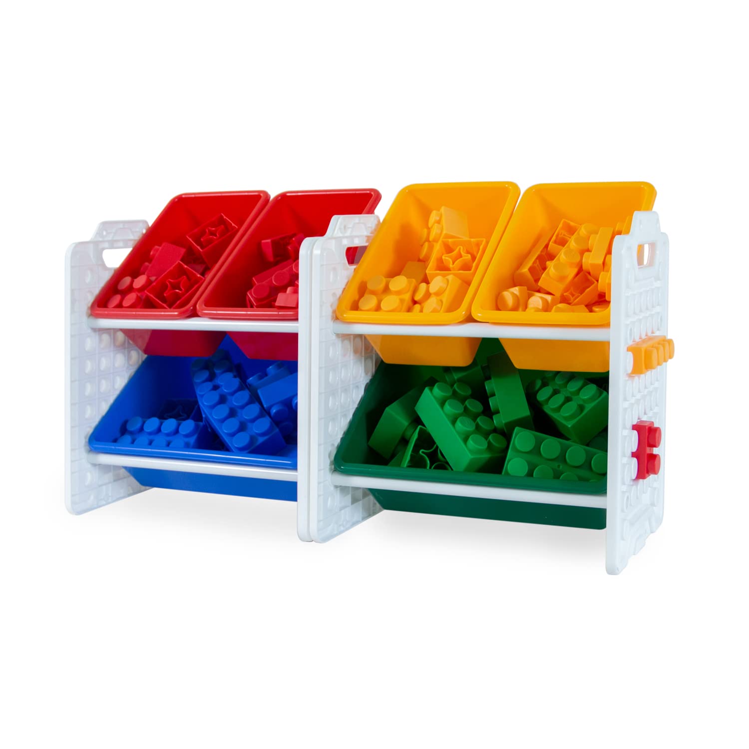 UNiPLAY 6-Bin Toy Organizer with Removable Storage Bins - Kids Bookshelf, Lego Storage, School Supplies Organizer - Sturdy Baseplate Frame (Primary Colors) - Perfect for Playrooms, Classrooms & Home Organization