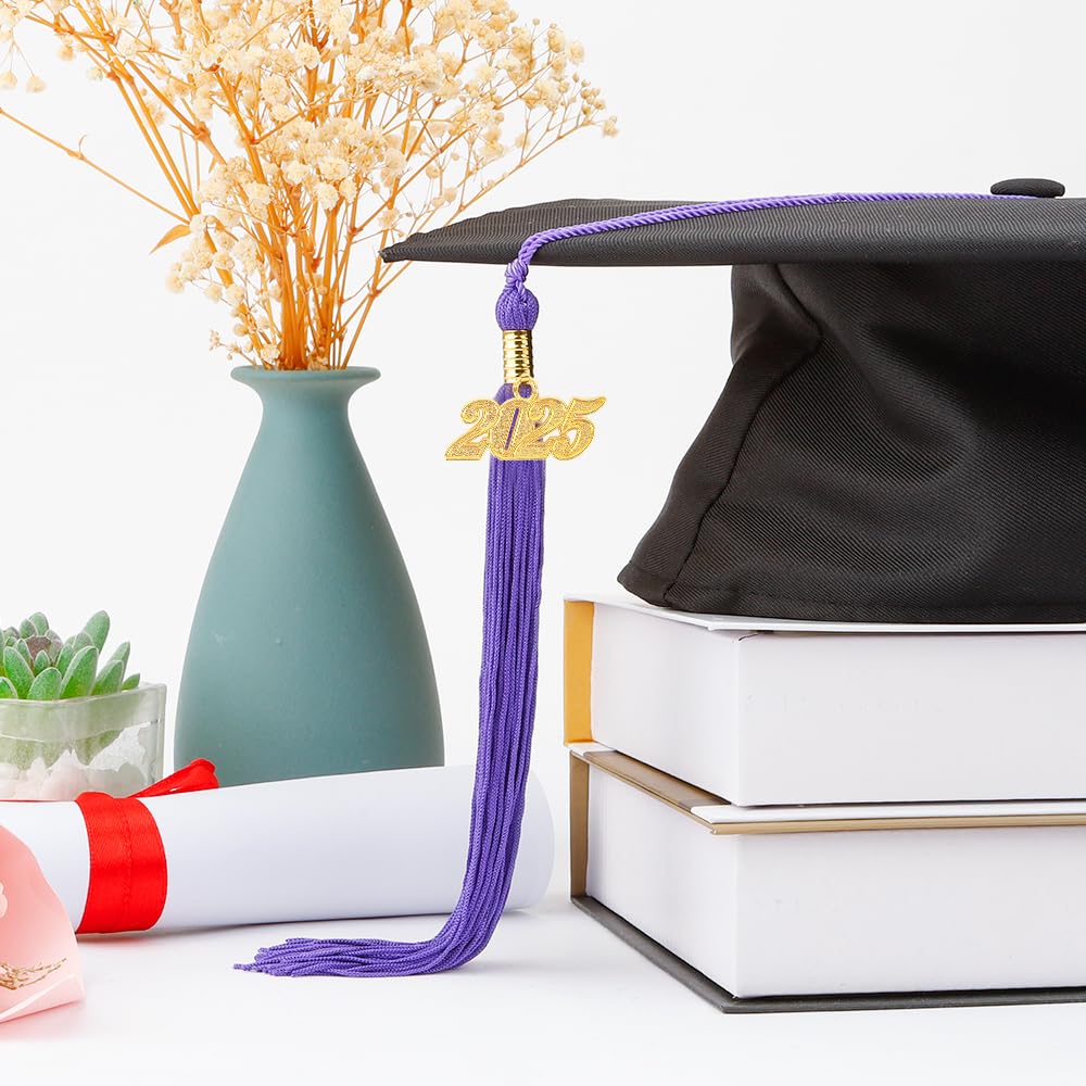 2025 Graduation Tassel with Gold Date Charm - Purple Academic Cap Tassel for High School & College Graduation Ceremony - Perfect for 2025 Graduates, Cap Decorations & Commencement Celebrations