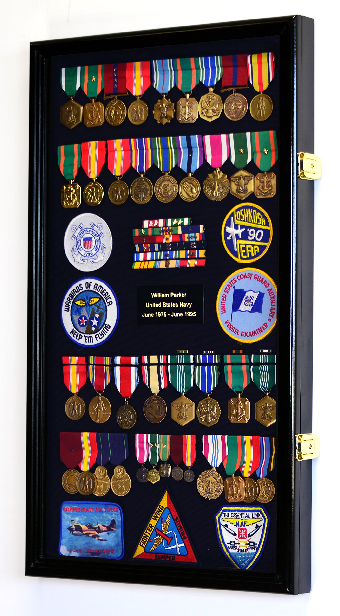 Military Display Case Cabinet for Medals, Pins, Patches, Insignia & Ribbons - Large Flag Shadow Box for Army, Navy, Air Force Decor & Collectibles - Perfect for Home, Office or Military Museum Display